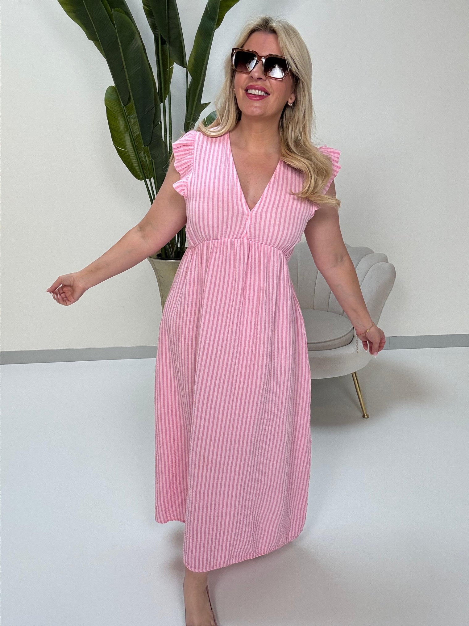 Signature Musselin Kleid hellrosa SMALL STRIPES pink