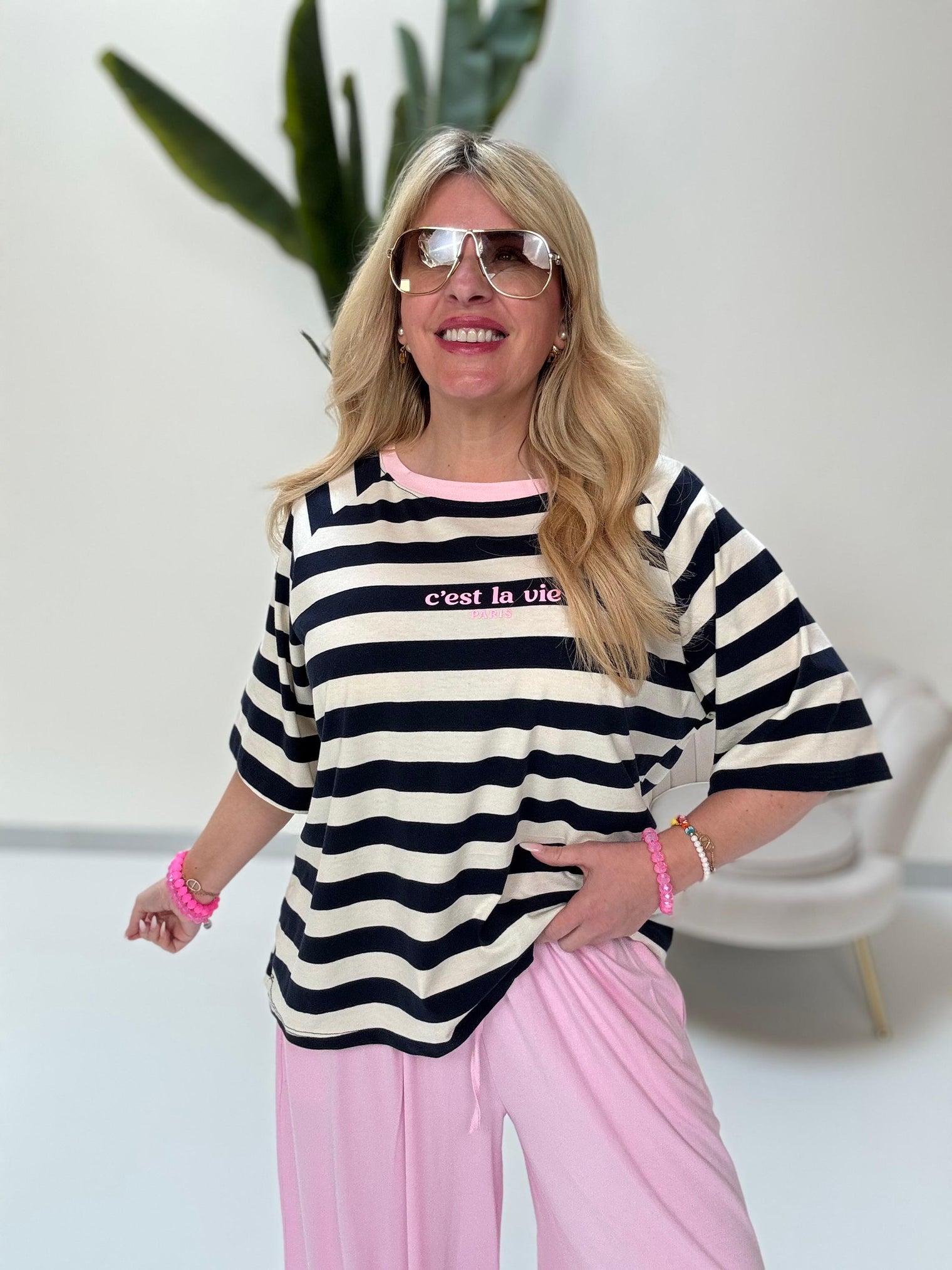 Statement Shirt dunkelblau/weiß C’est la vie Paris