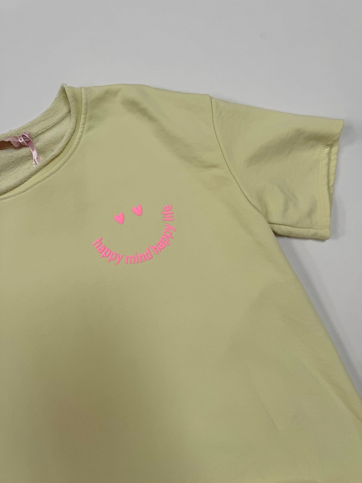 Sweatshirt kurzarm gelb HAPPY MIND HAPPY LIFE rosa