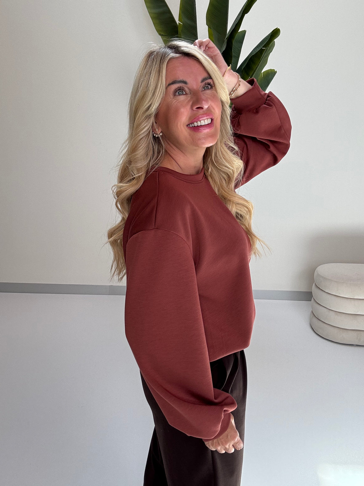 Butterstoff Pullover mit Gummizug unten zimt