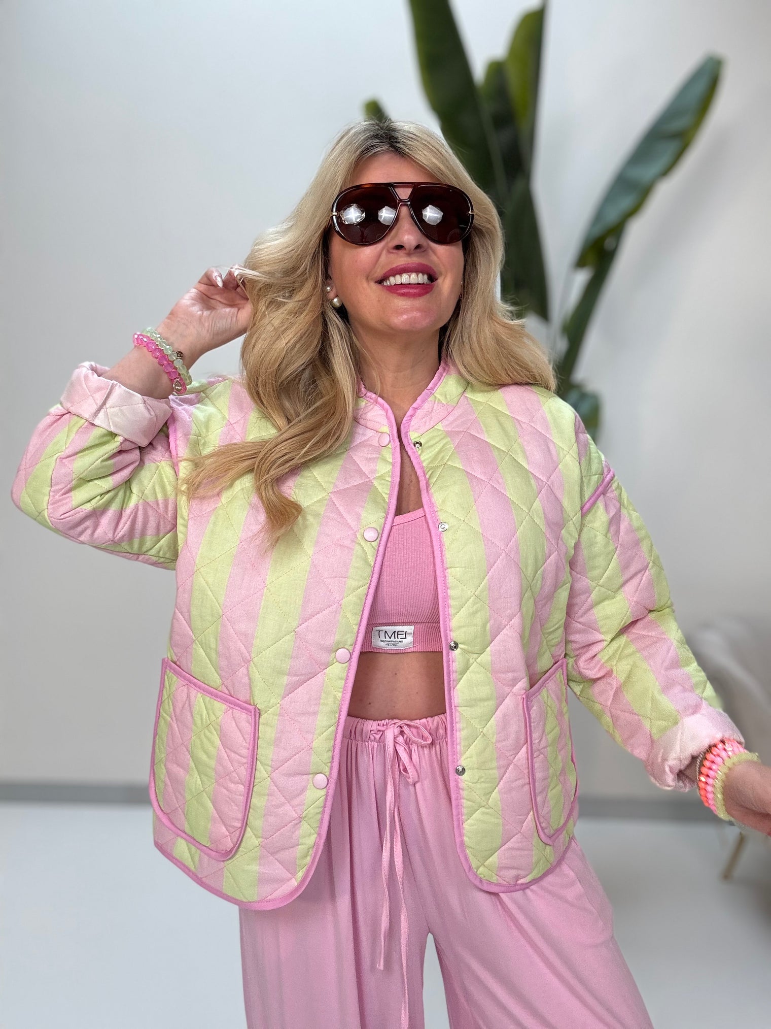 Stepp Jacke CALL ME STRIPES candy rosa/kiwi
