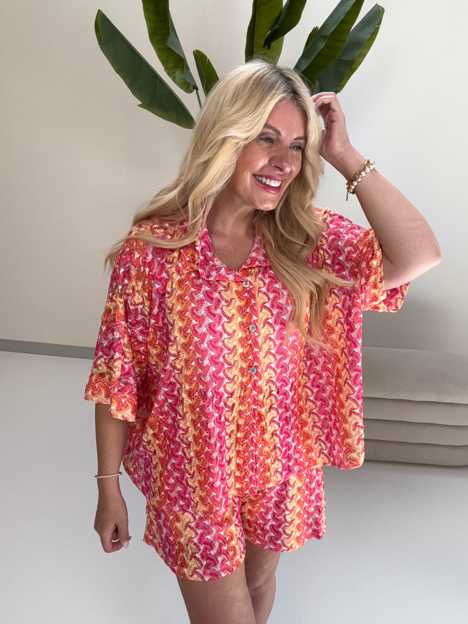 Sommer Bluse kurzarm SUMMER HOT gelb/peach/rot