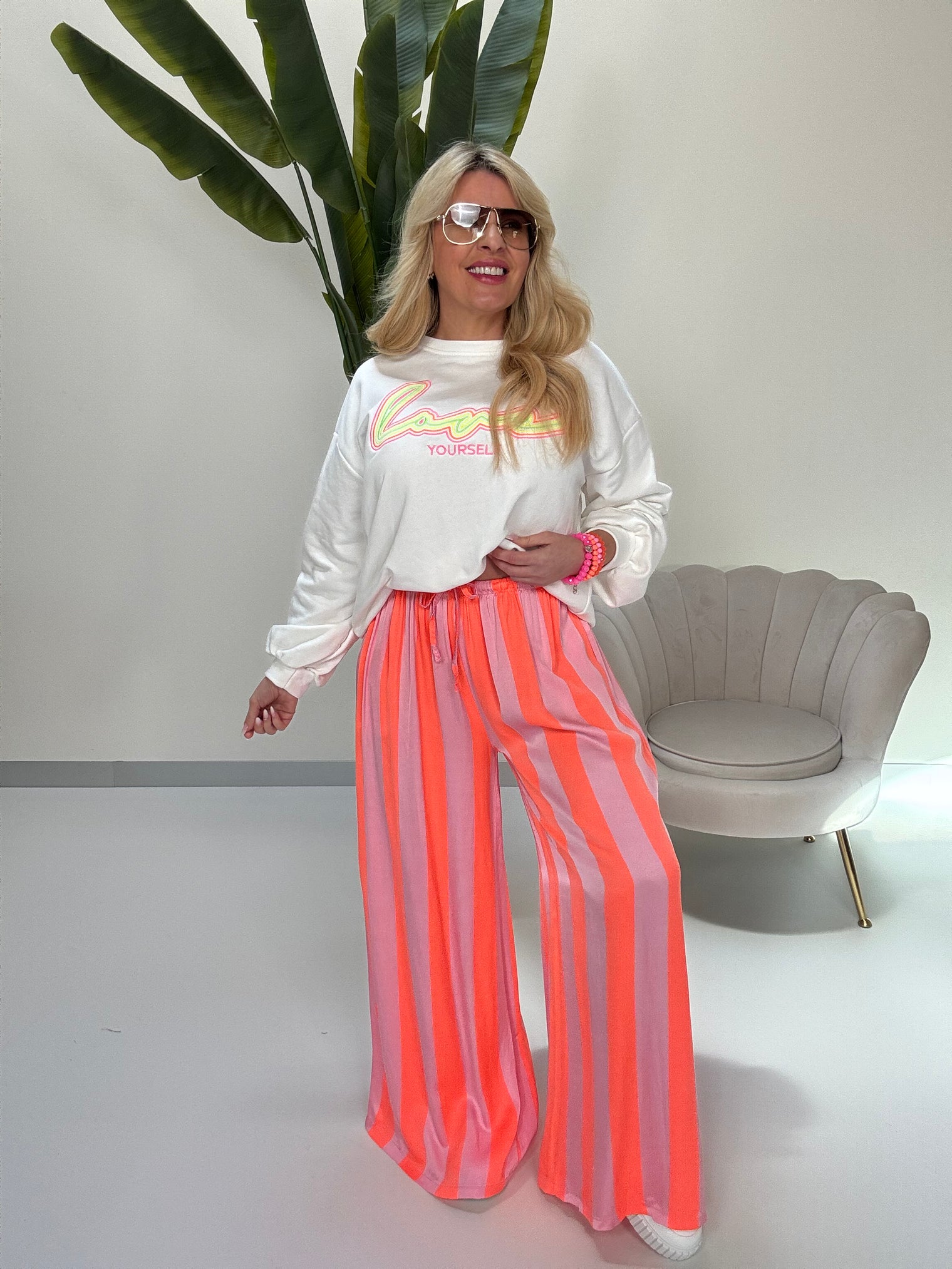 Hose mit Seide BLOCK STRIPES rosa/orange