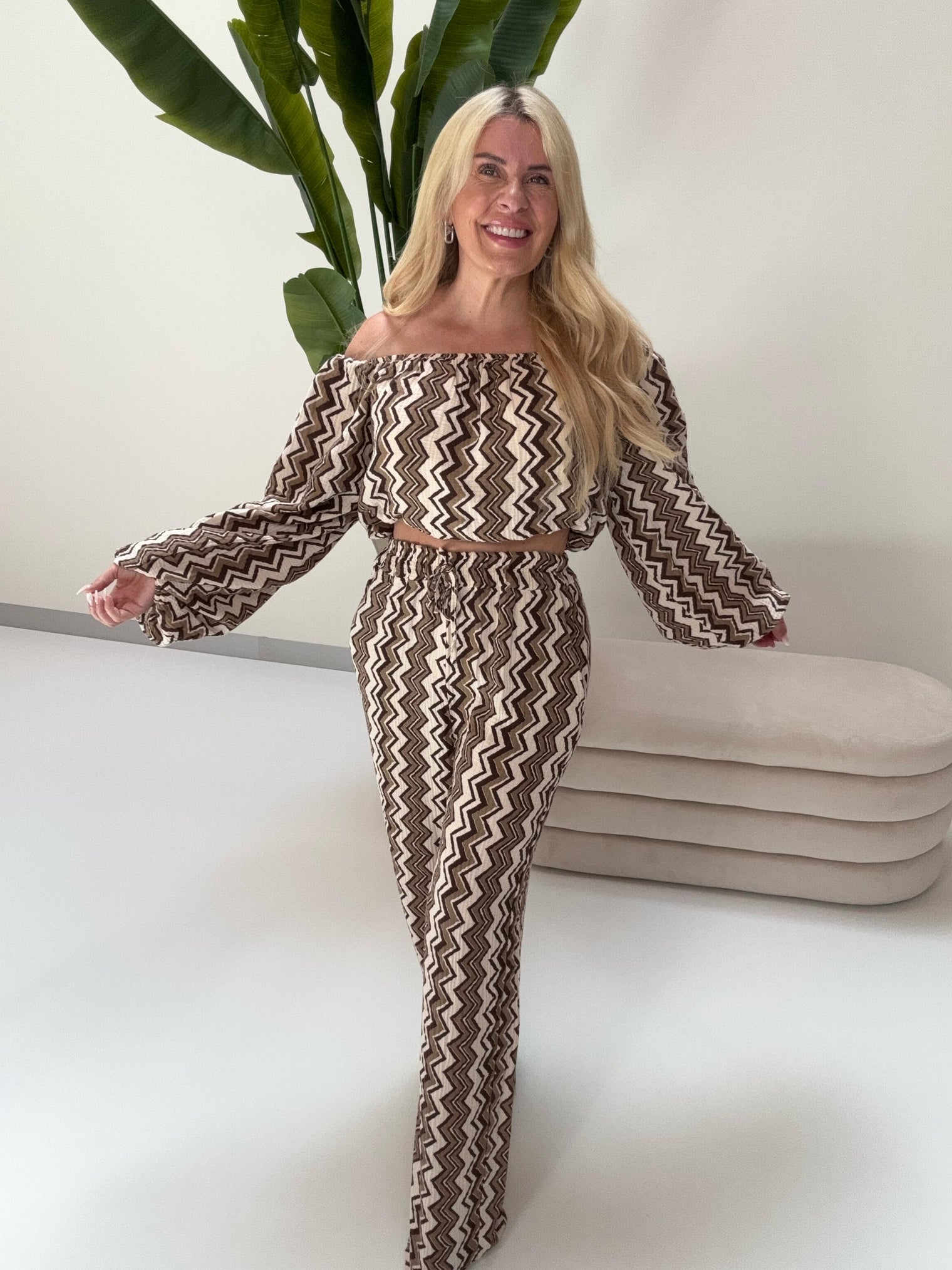 Musselin Hose ON FIRE creme/taupe/schwarz