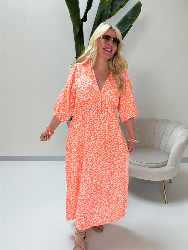 Signature Musselin Kleid weiß LEO LOVER orange