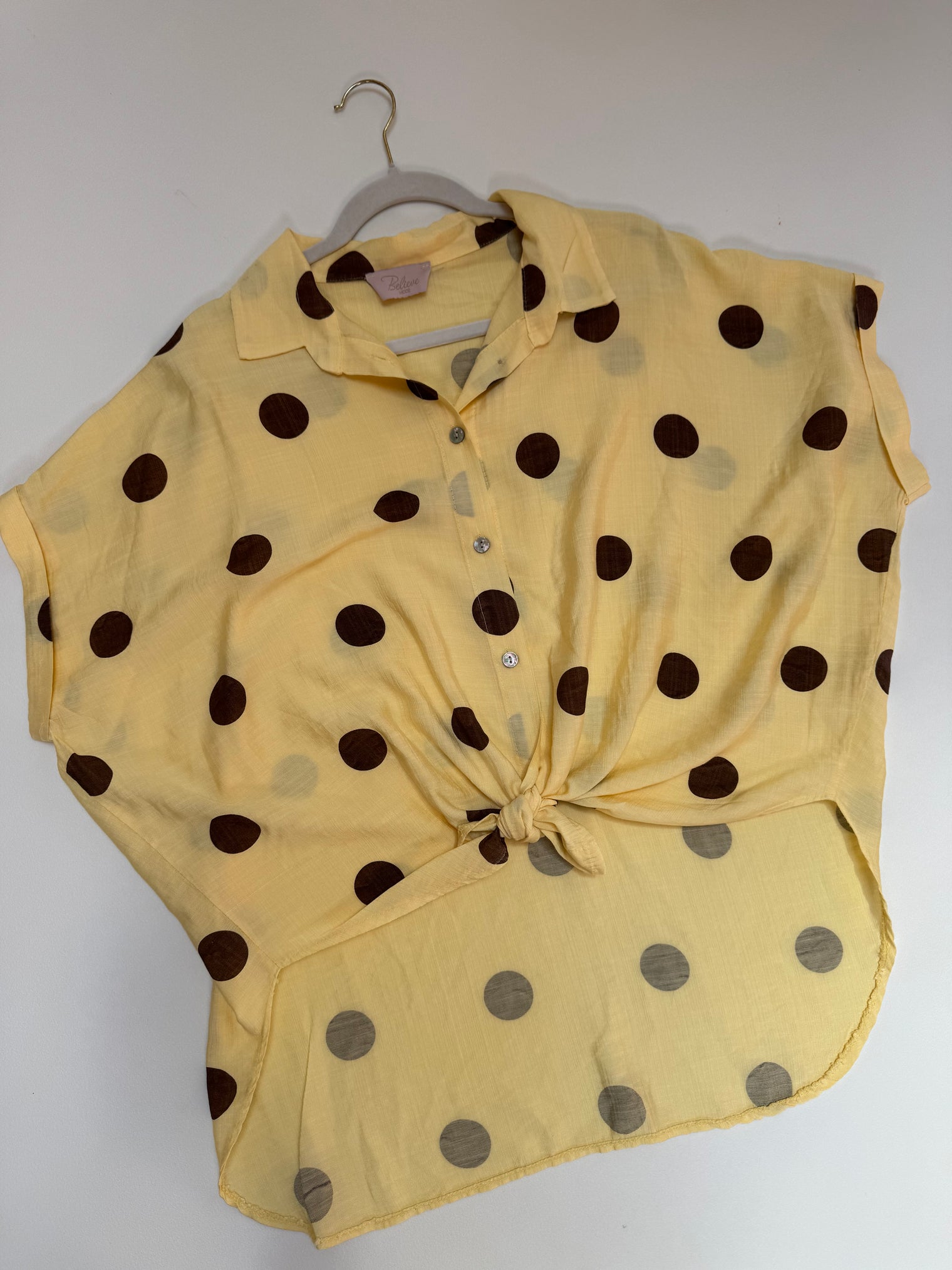 Leichte Sommer Bluse buttermilk lemon BIG POLKA DOTS coffee