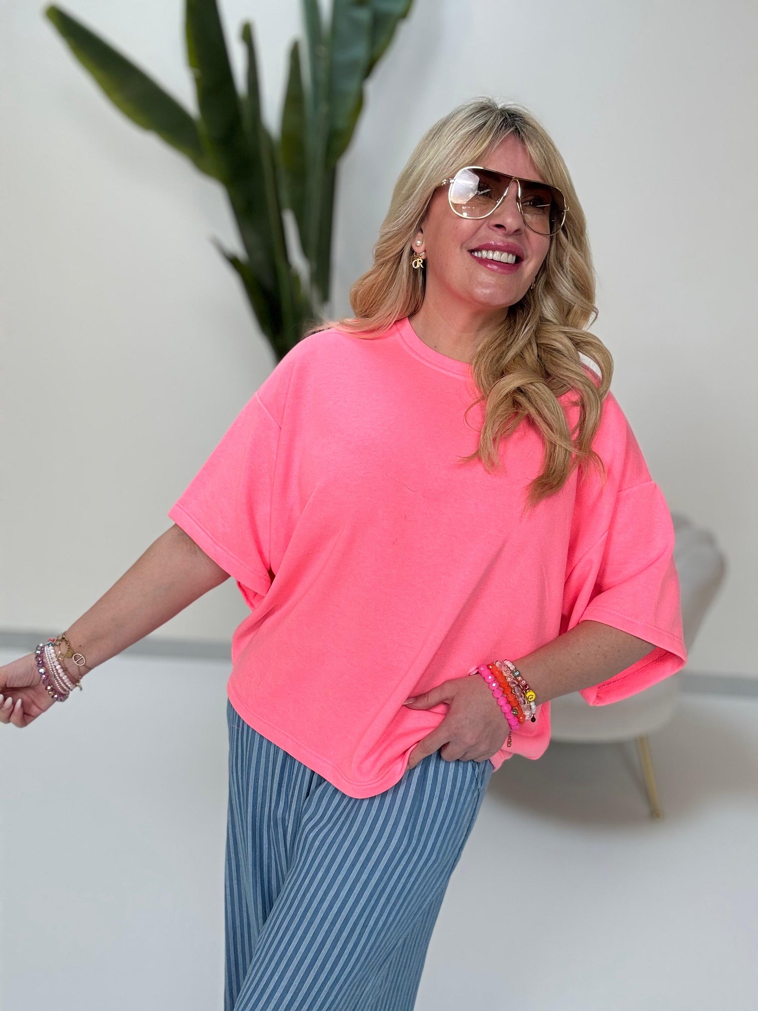 Sweatshirt kurzarm BEACH hotpink