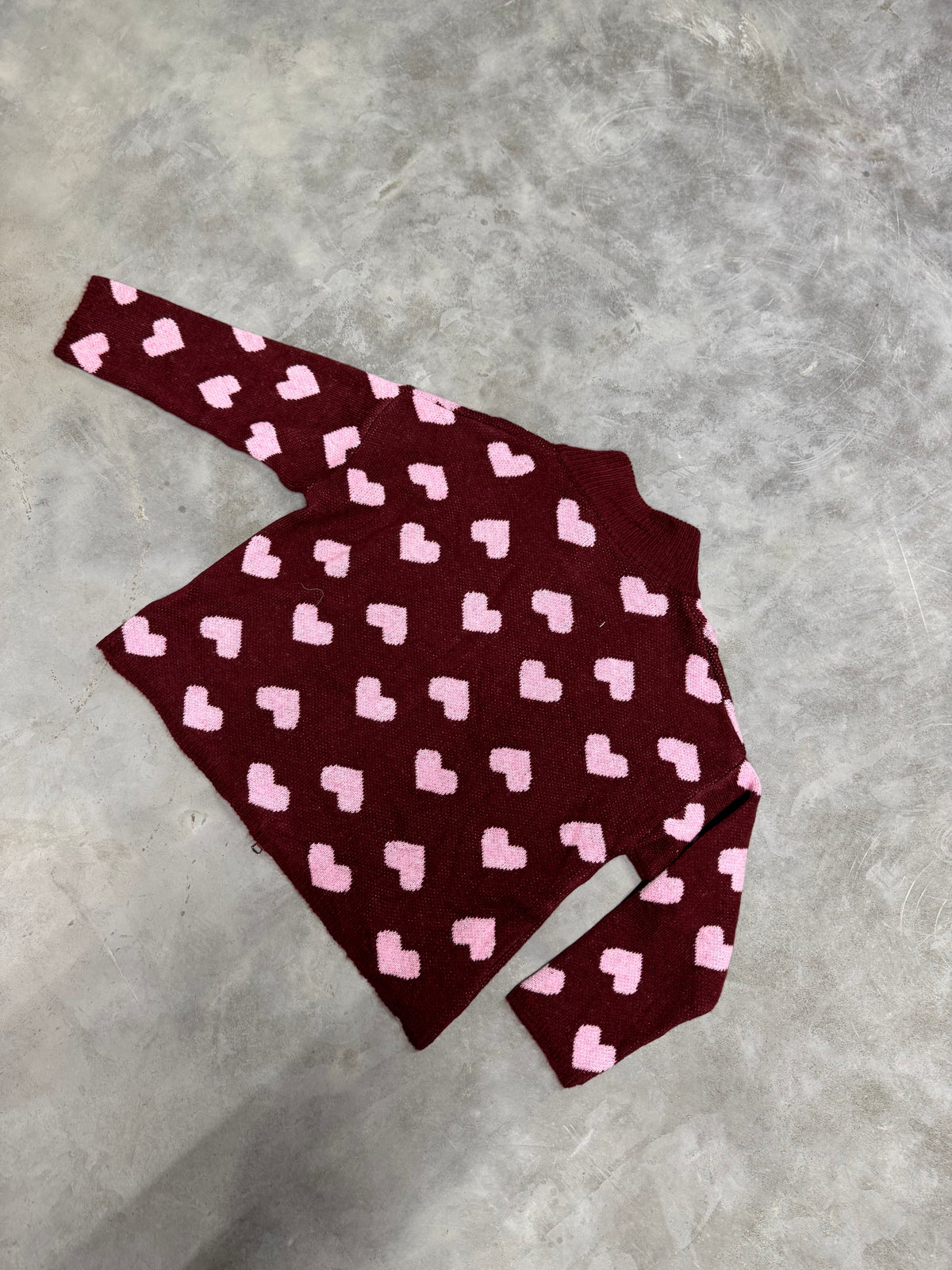 Zipper Strickjacke mit Herzchen burgundy/rosa