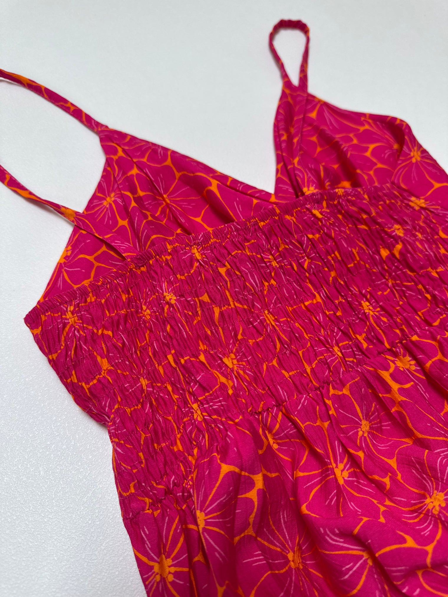 Luftiges Sommer Kleid FLORAL FEMININE mit dünnen Trägern pink/orange