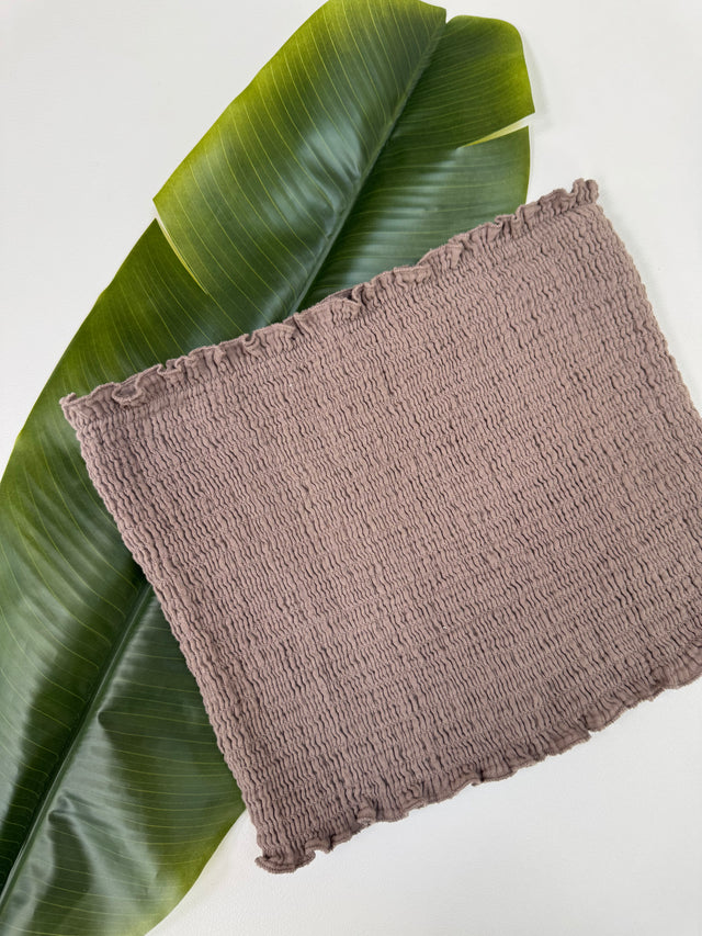 Musselin Bandeau Top mit elastischem Gummizug taupe