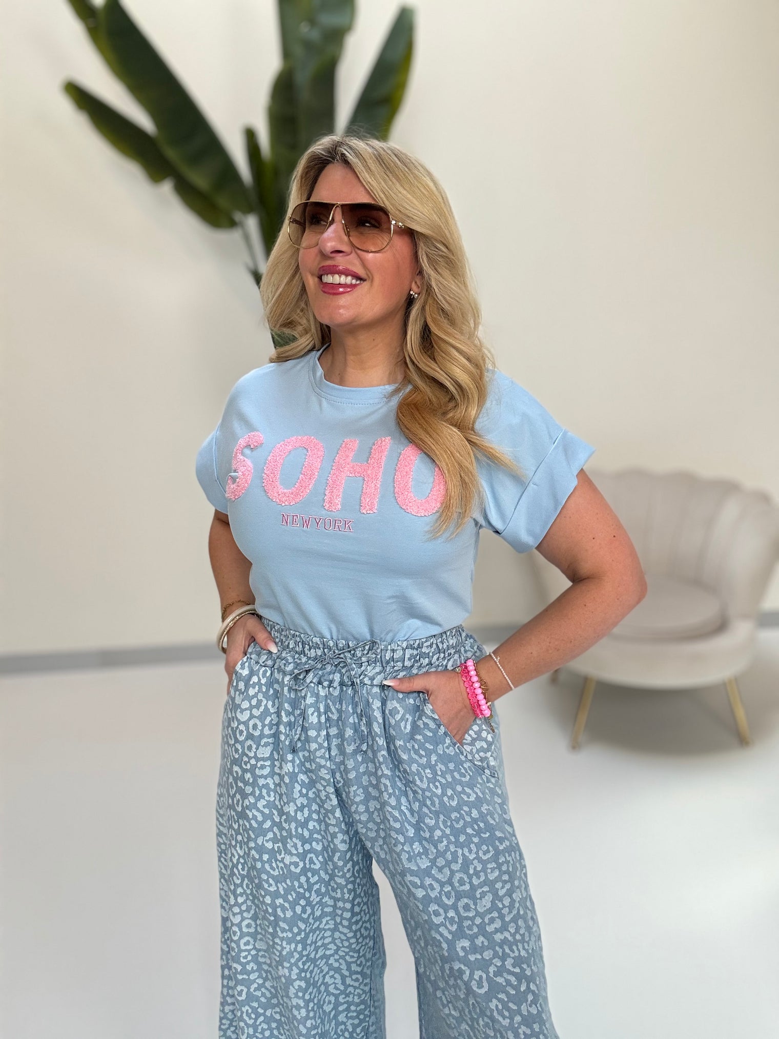 Statement Shirt blau SOHO rosa