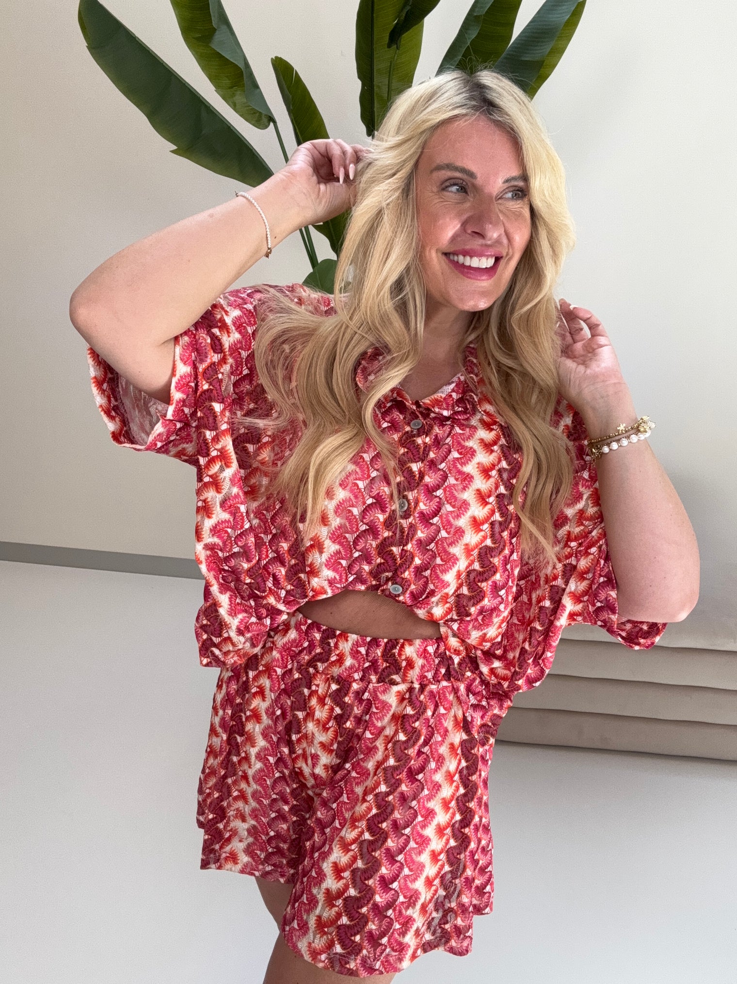 Sommer Bluse kurzarm SUMMER HOT beere/pink/peach