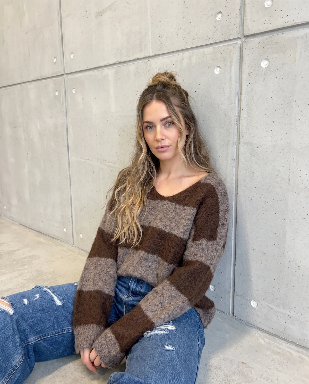Kuschelweicher Strickpullover mit Alpakaanteil chocolate/taupe