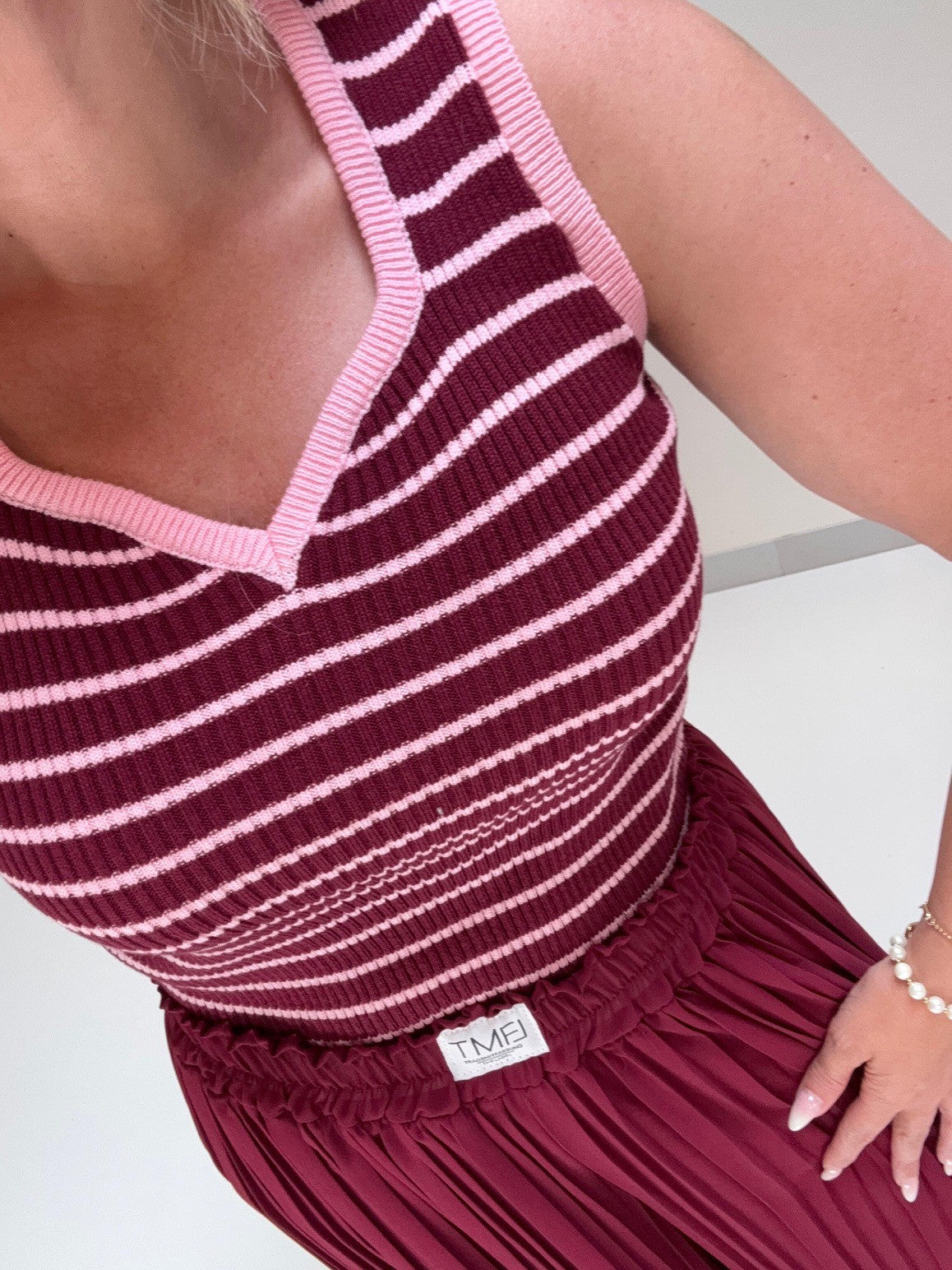 Strick Ripp Top burgundy/rosa