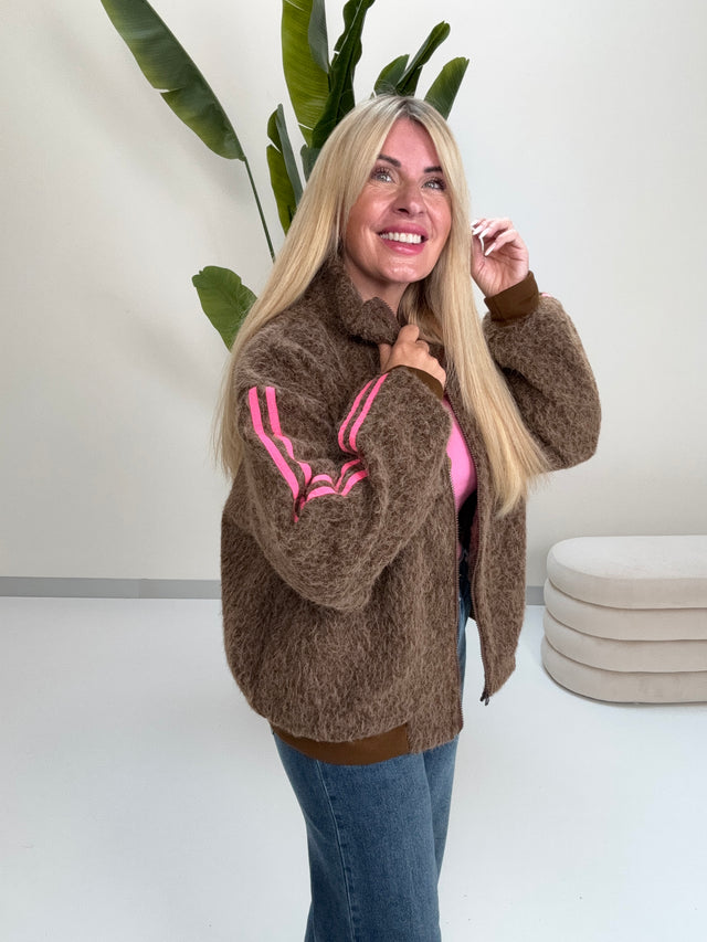 Jacke SPORTY COZYNESS chocolate/pink mit seitlichen Streifen