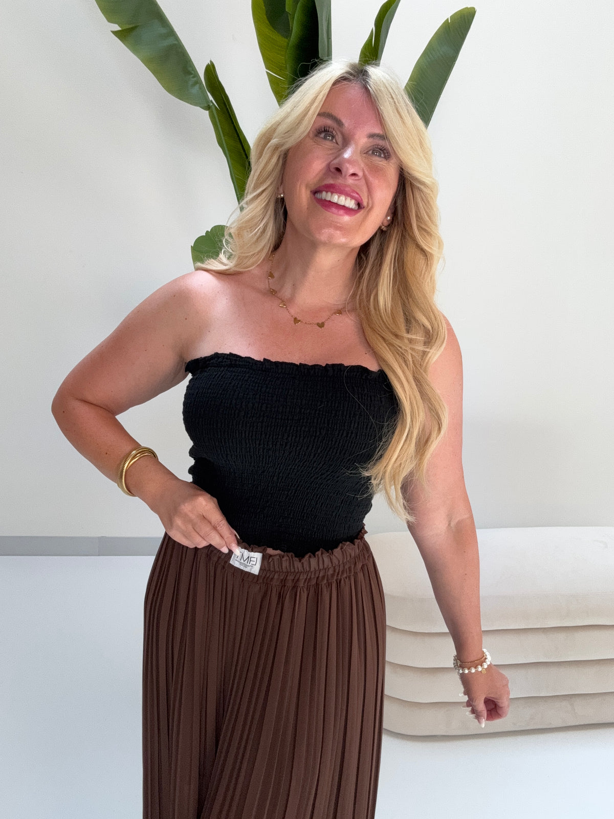 Musselin Bandeau Top mit elastischem Gummizug schwarz