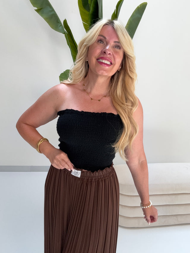 Musselin Bandeau Top mit elastischem Gummizug schwarz