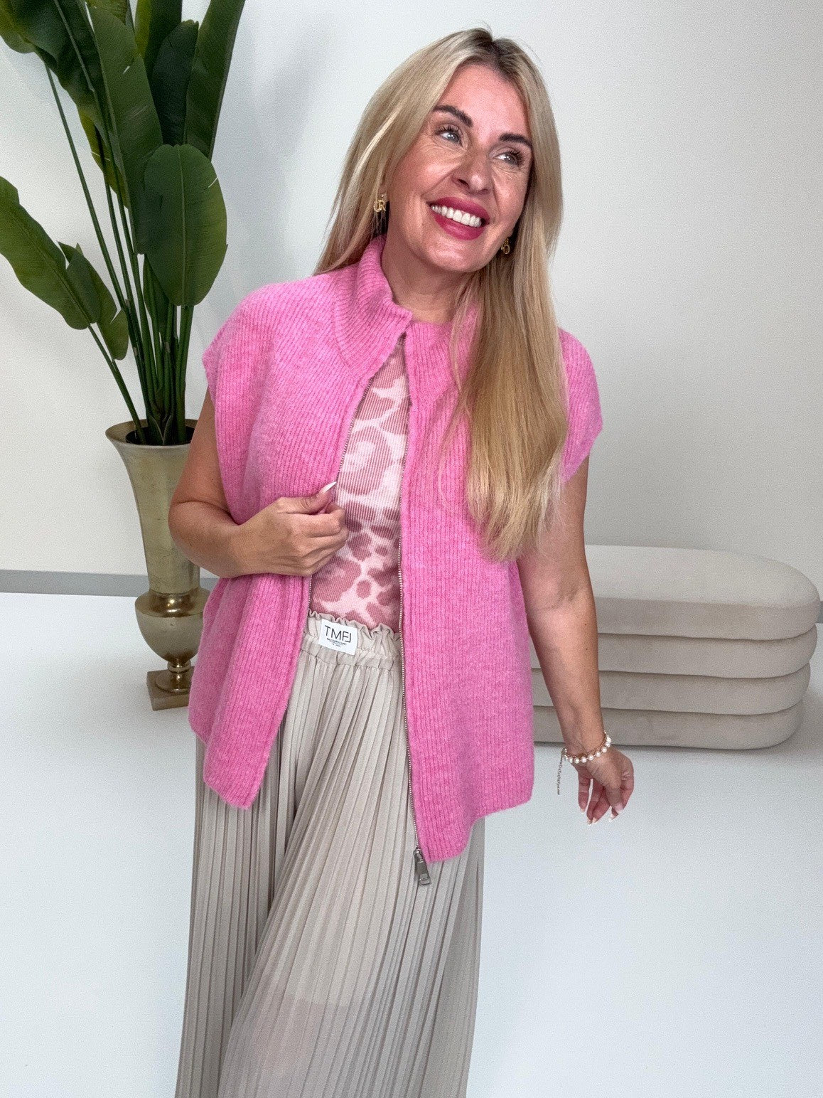 Strick Weste pink mit Reißverschluss