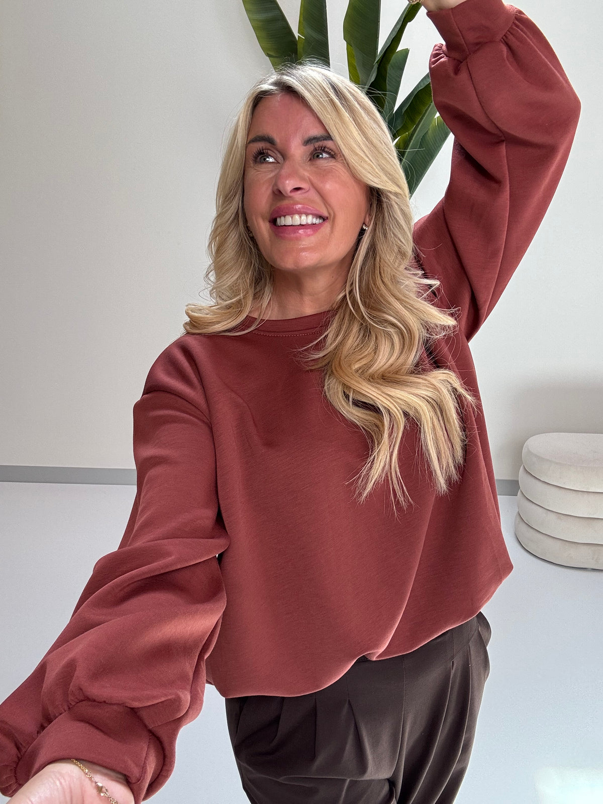 Butterstoff Pullover mit Gummizug unten zimt