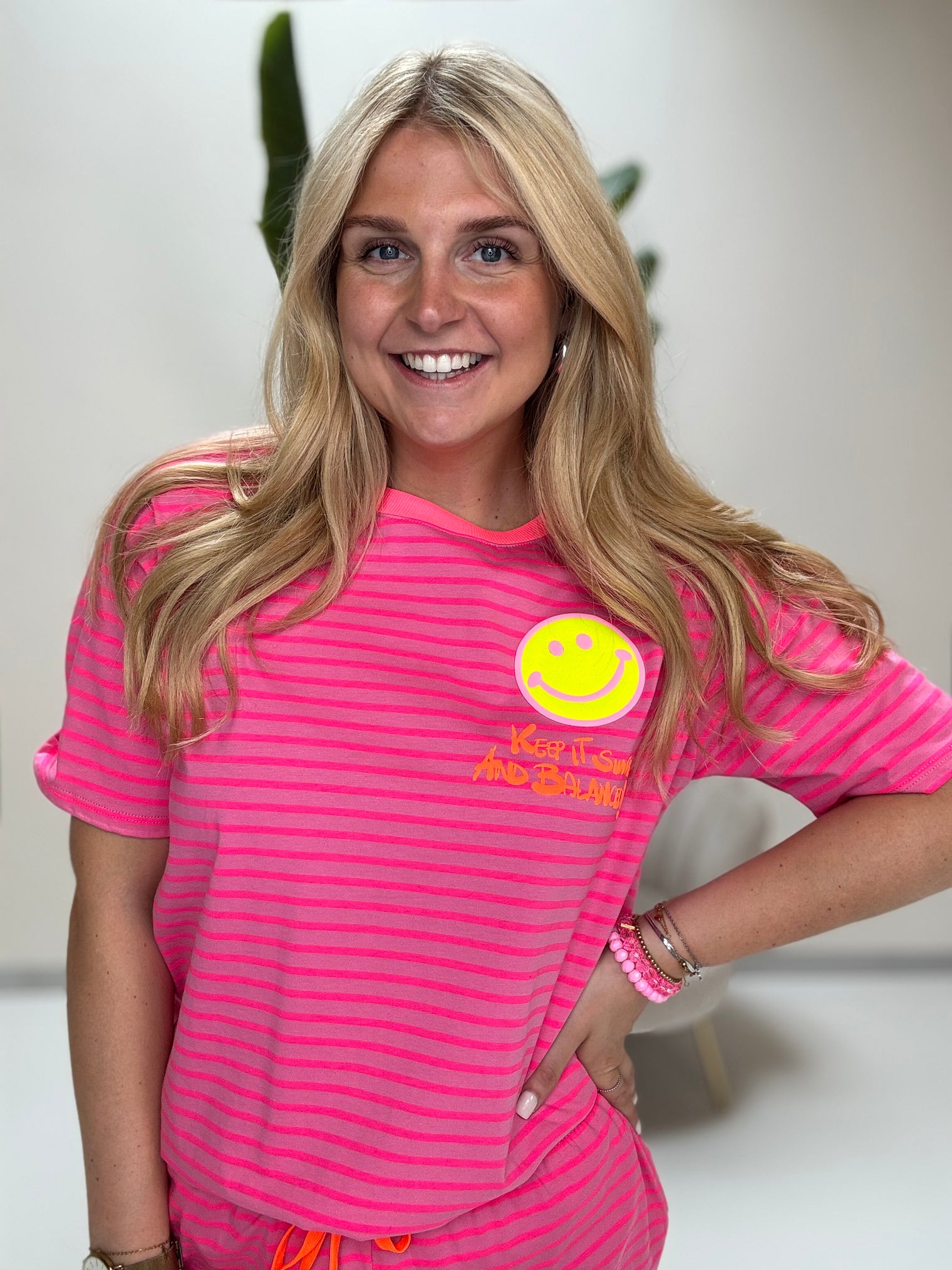 Gestreiftes Baumwoll Shirt KEEP IT SIMPLE fuchsia/pink