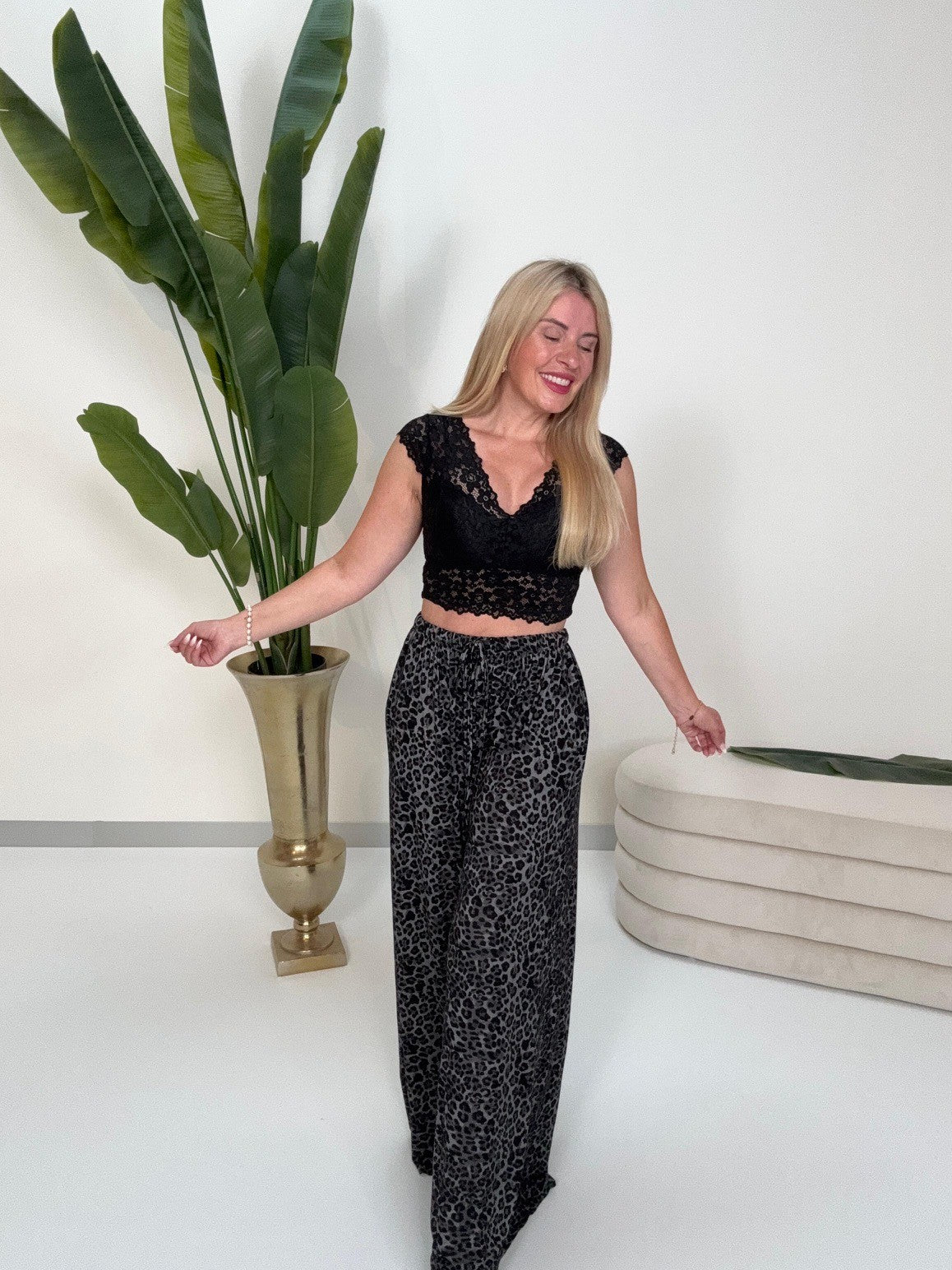 Hose LEO ROMANCE grau/schwarz mit elastischem Gummizug