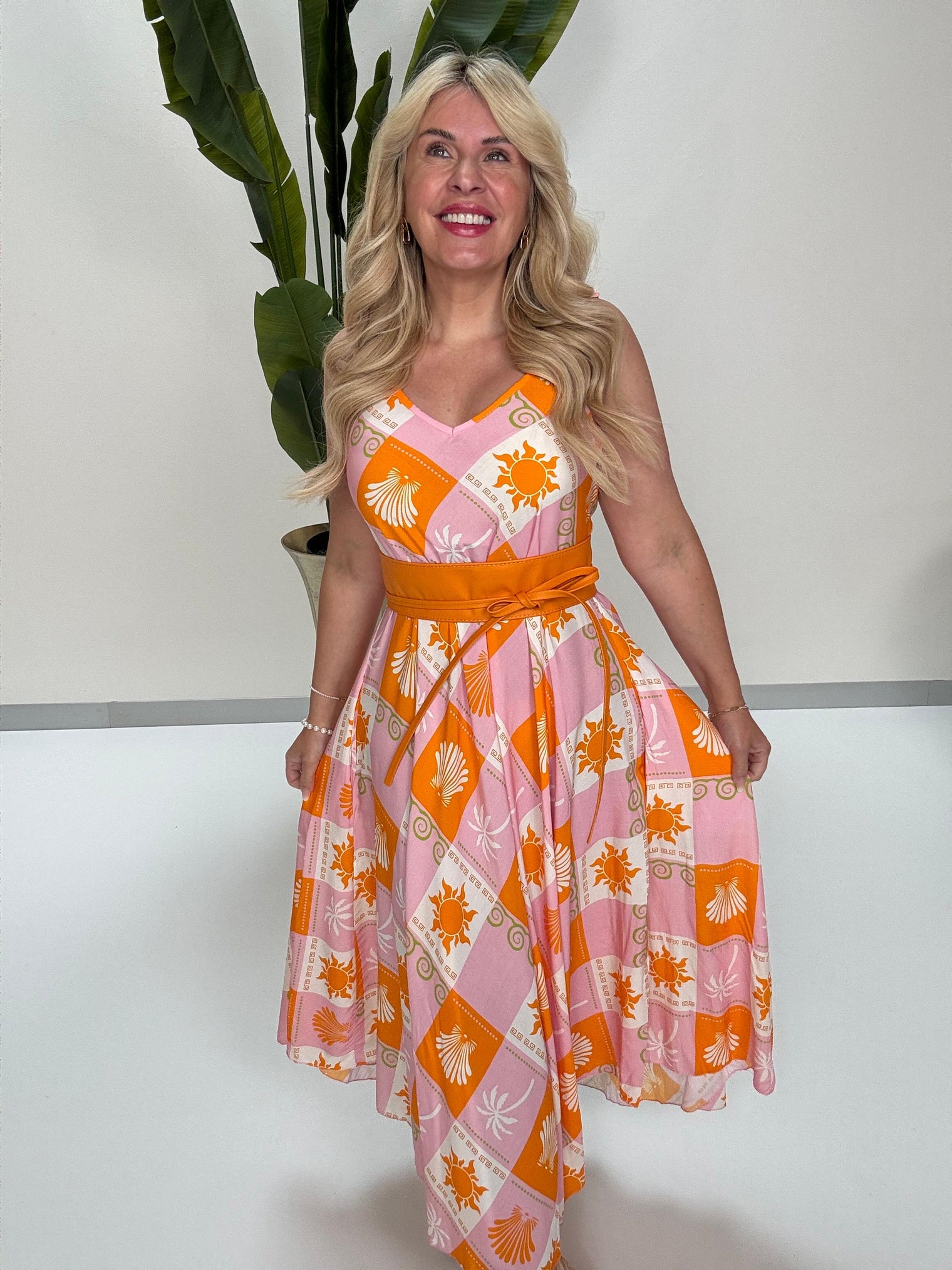 Luftiges Kleid SUMMER GIRL rosa/orange/weiß mit seitlichen Taschen