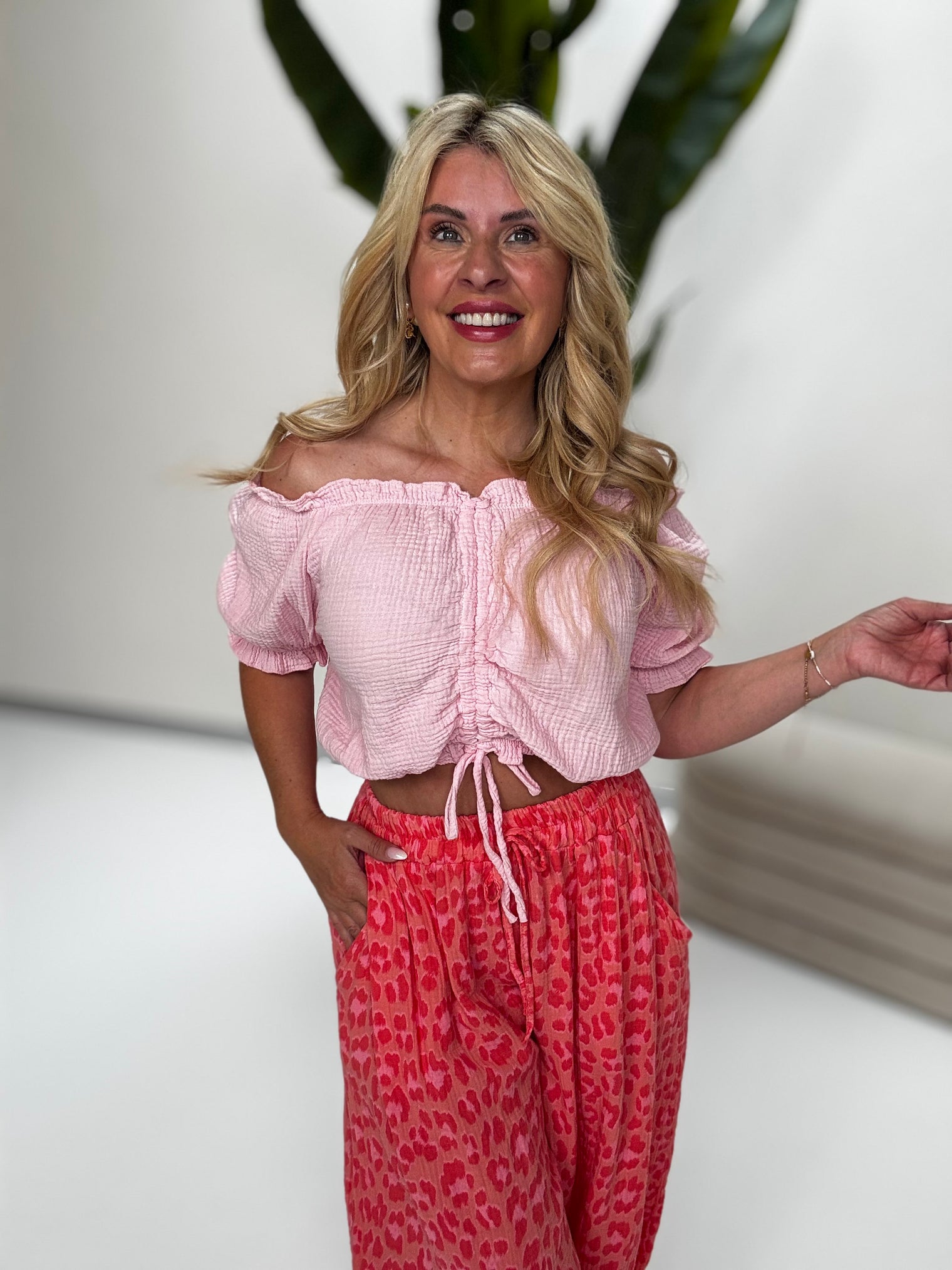 Musselin Carmen Bluse SUNNY DAY rosa