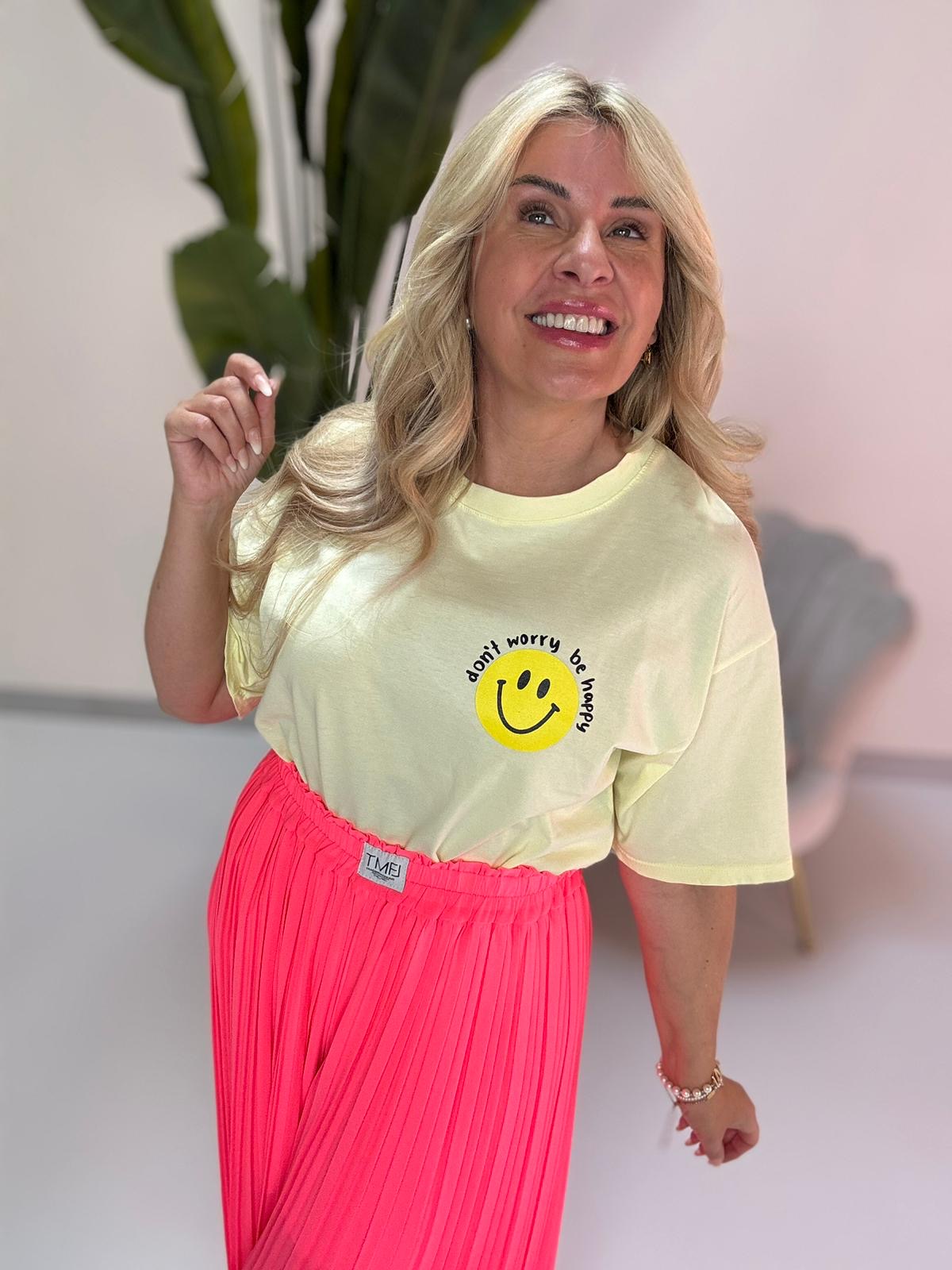 Statement Shirt DONT WORRY BE HAPPY gelb mit Rückenprint