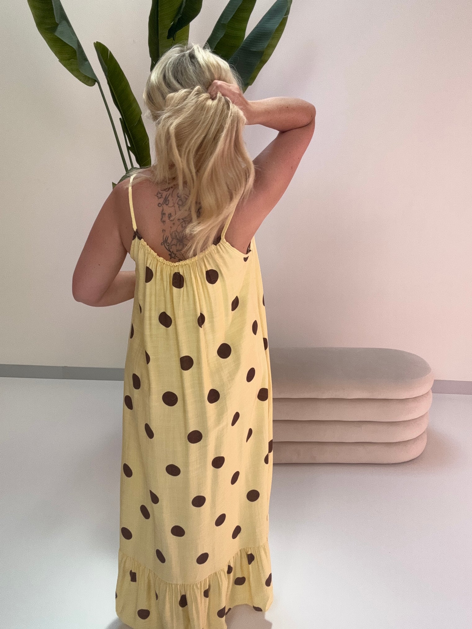 Luftiges Sommer Kleid BIG POLKA DOTS buttermilk lemon/coffee