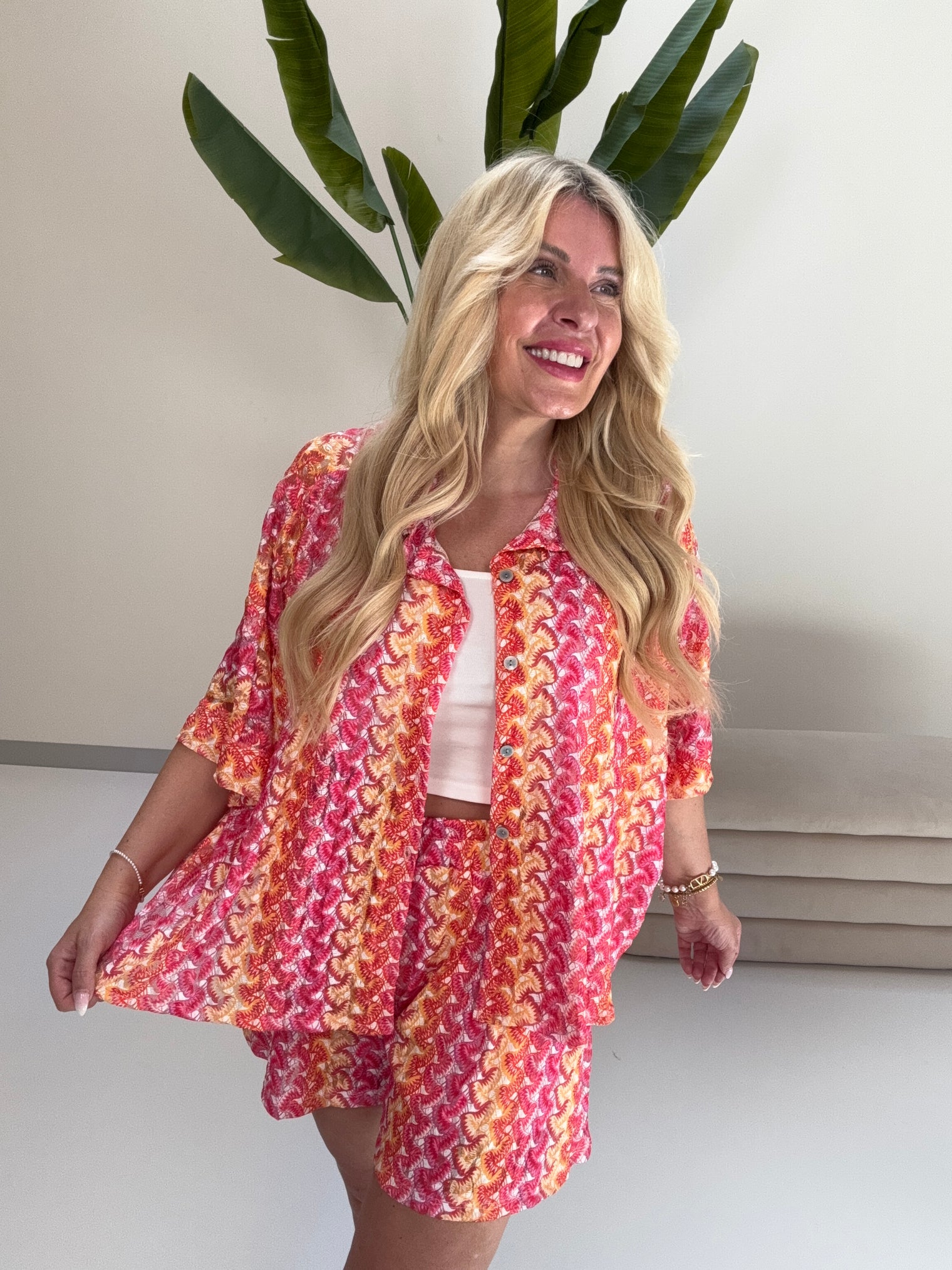 Sommer Bluse kurzarm SUMMER HOT gelb/peach/rot