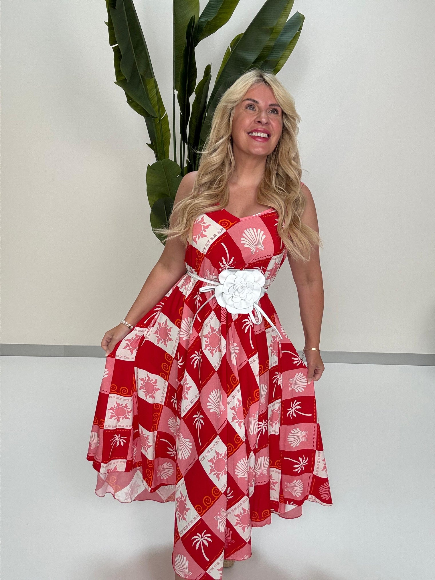 Luftiges Kleid SUMMER GIRL rot/rosa/weiß mit seitlichen Taschen