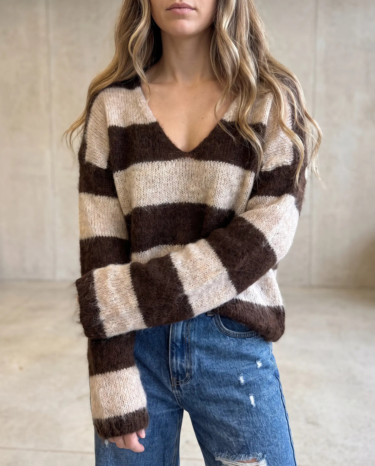 Kuschelweicher Strickpullover mit Alpakaanteil braun/beige