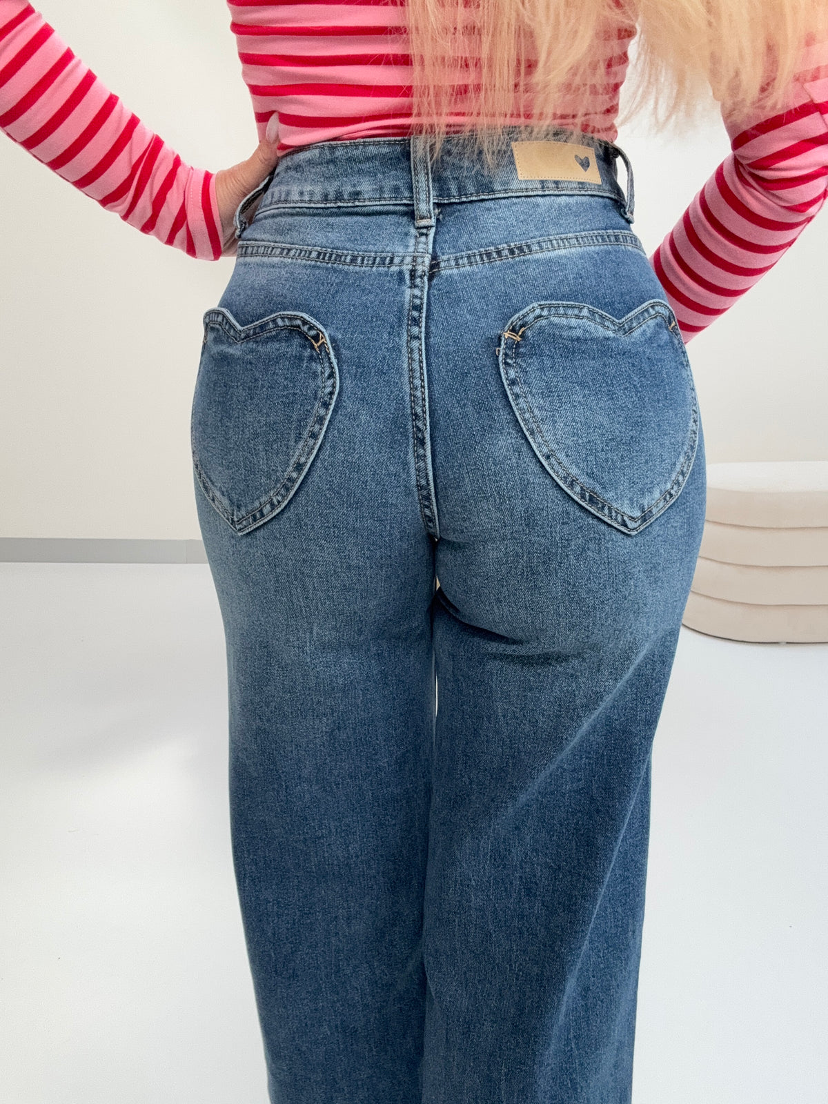 Stretch Jeans denim blue HEART LOVER mit Herztaschen