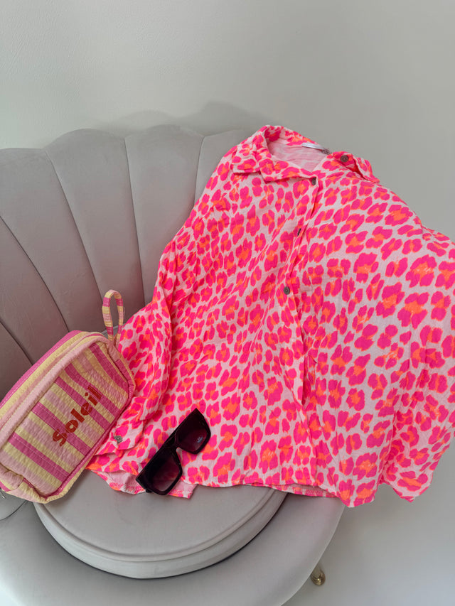 Musselin Bluse weiß LEO POWER hot pink&orange