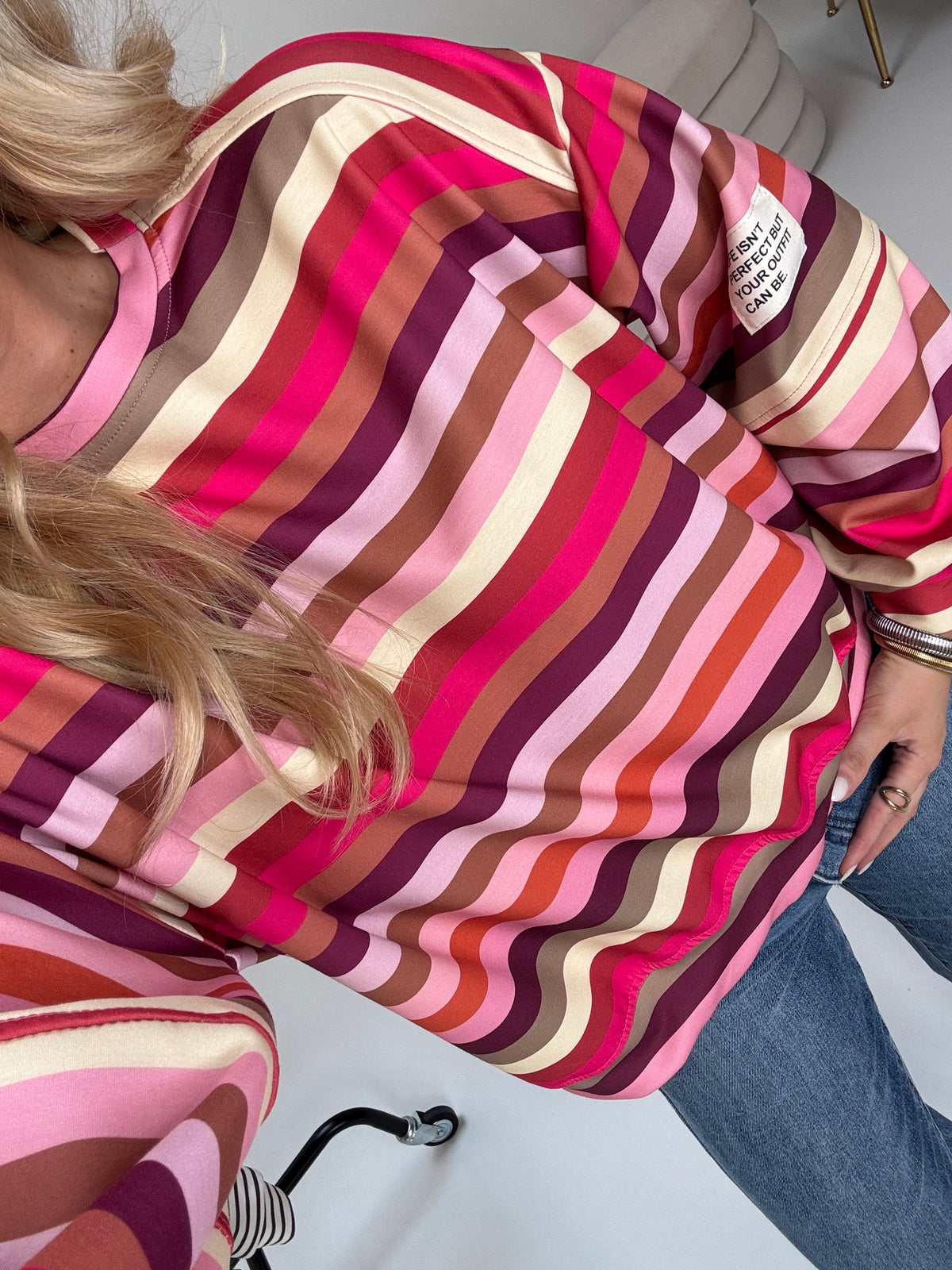 Butterstoff Sweater mit Patch am Ärmel SMALL STRIPES buttermilk/rosa/pink/taupe/braun/orange