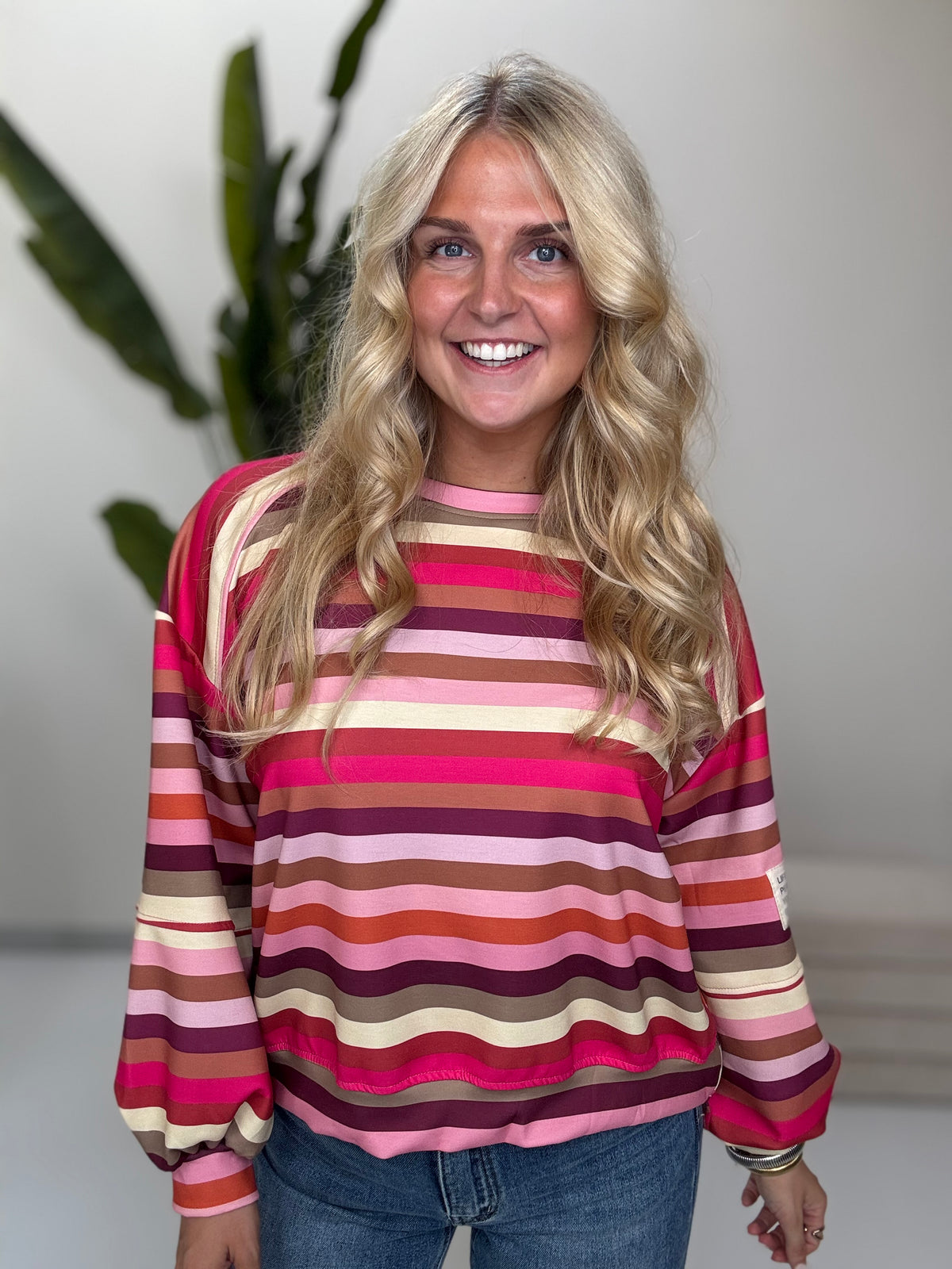 Butterstoff Sweater mit Patch am Ärmel SMALL STRIPES buttermilk/rosa/pink/taupe/braun/orange