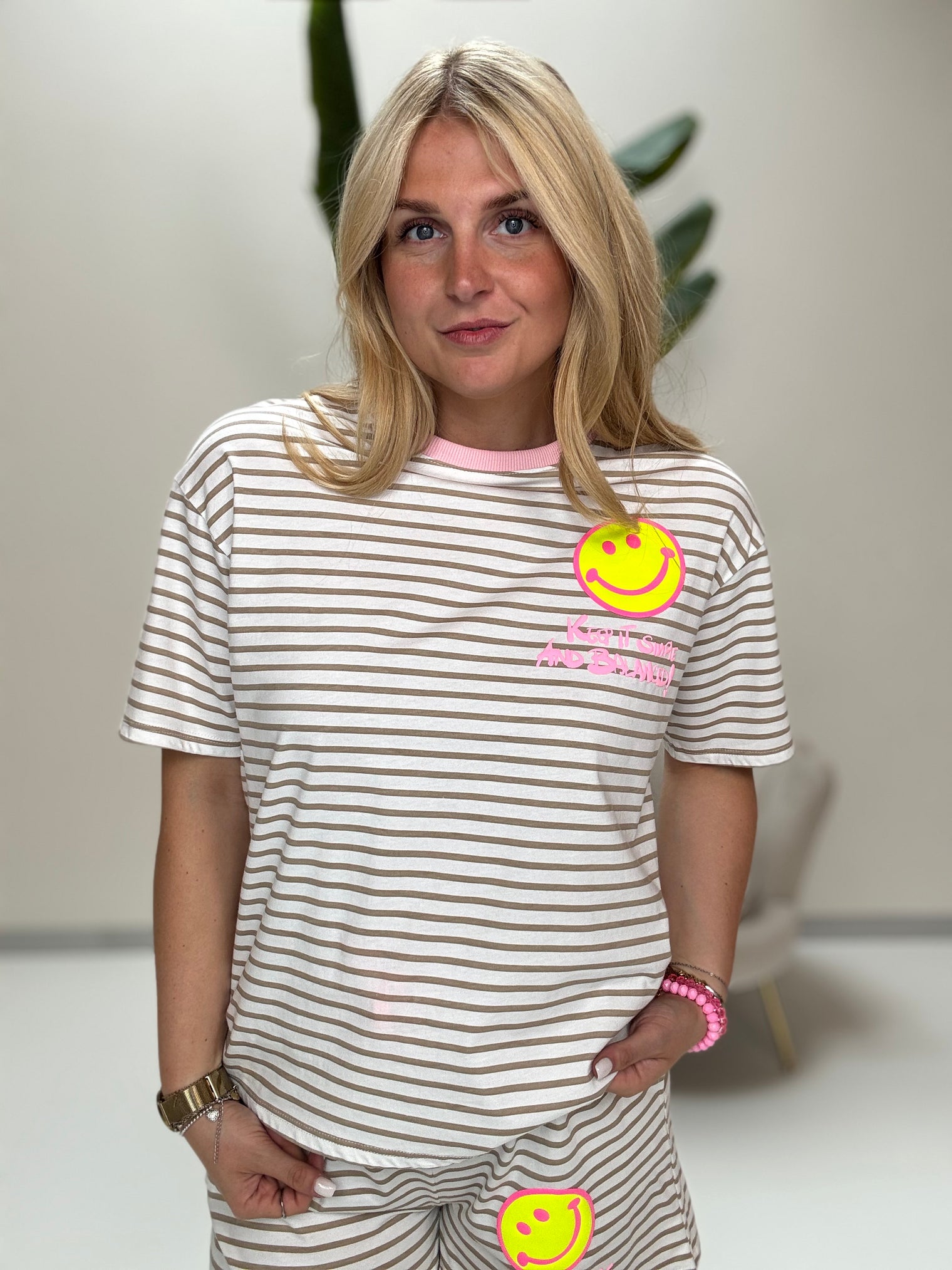 Gestreiftes Baumwoll Shirt KEEP IT SIMPLE weiß/beige