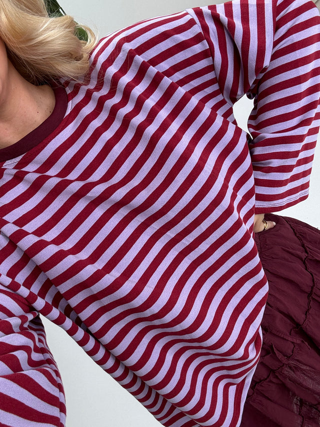 Longsleeve mit leicht ausgestelltem Ärmel STRIPES burgundy Flieder