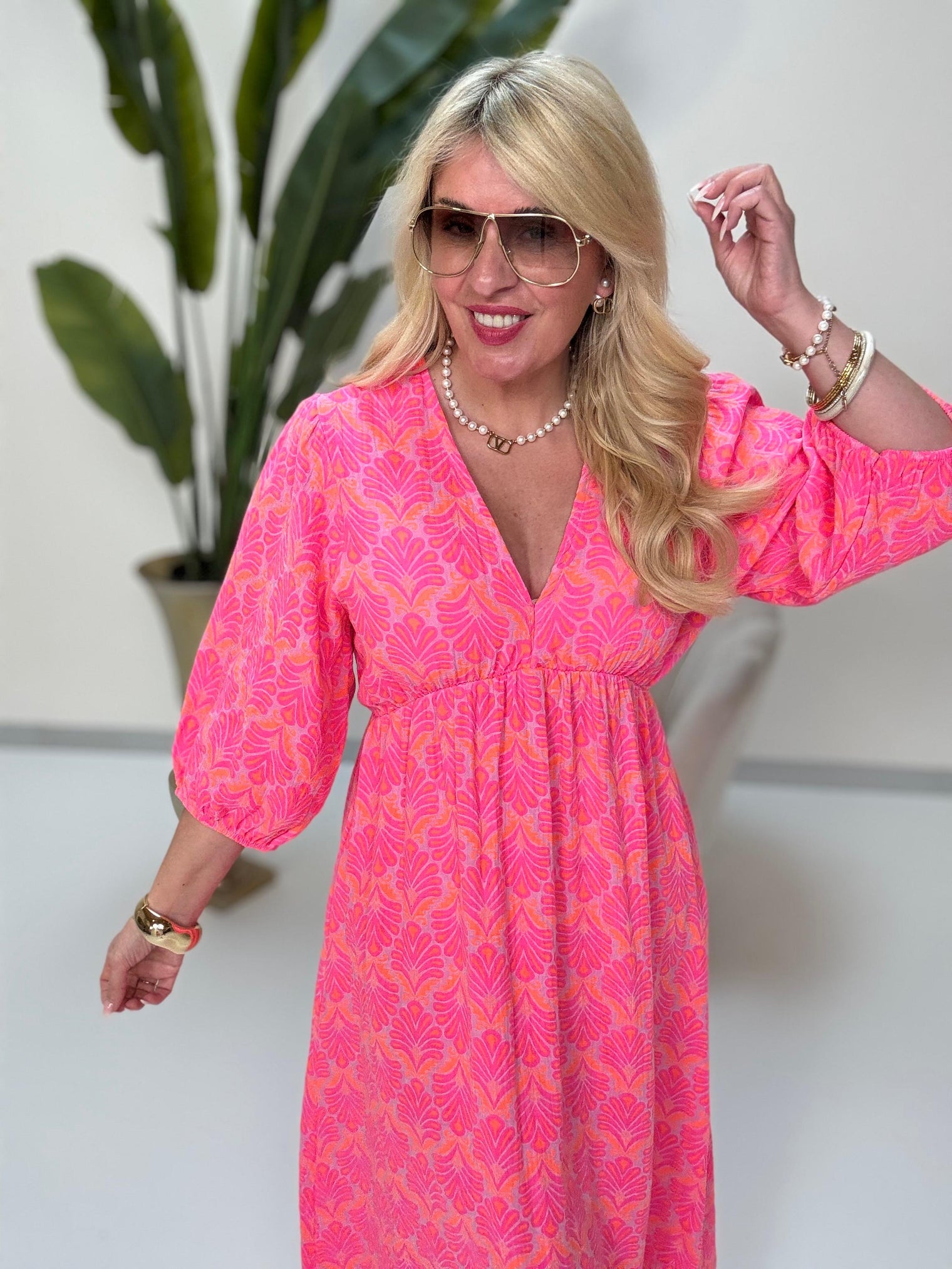 Signature Musselin Kleid pink ORNAMENTS hotpink/orange
