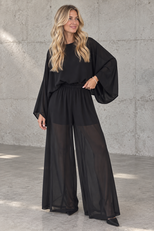 Luftige Hose mit transparentem Bein Schwarz
