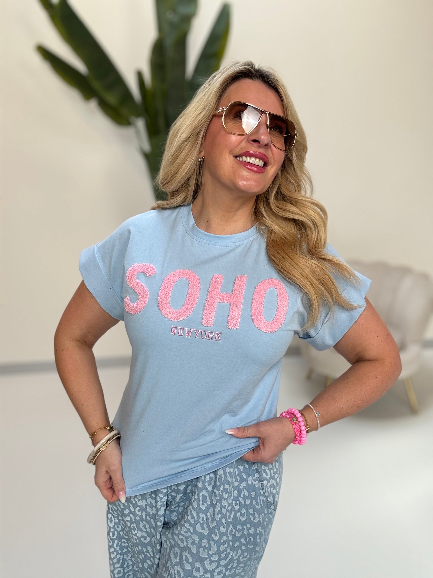 Statement Shirt blau SOHO rosa