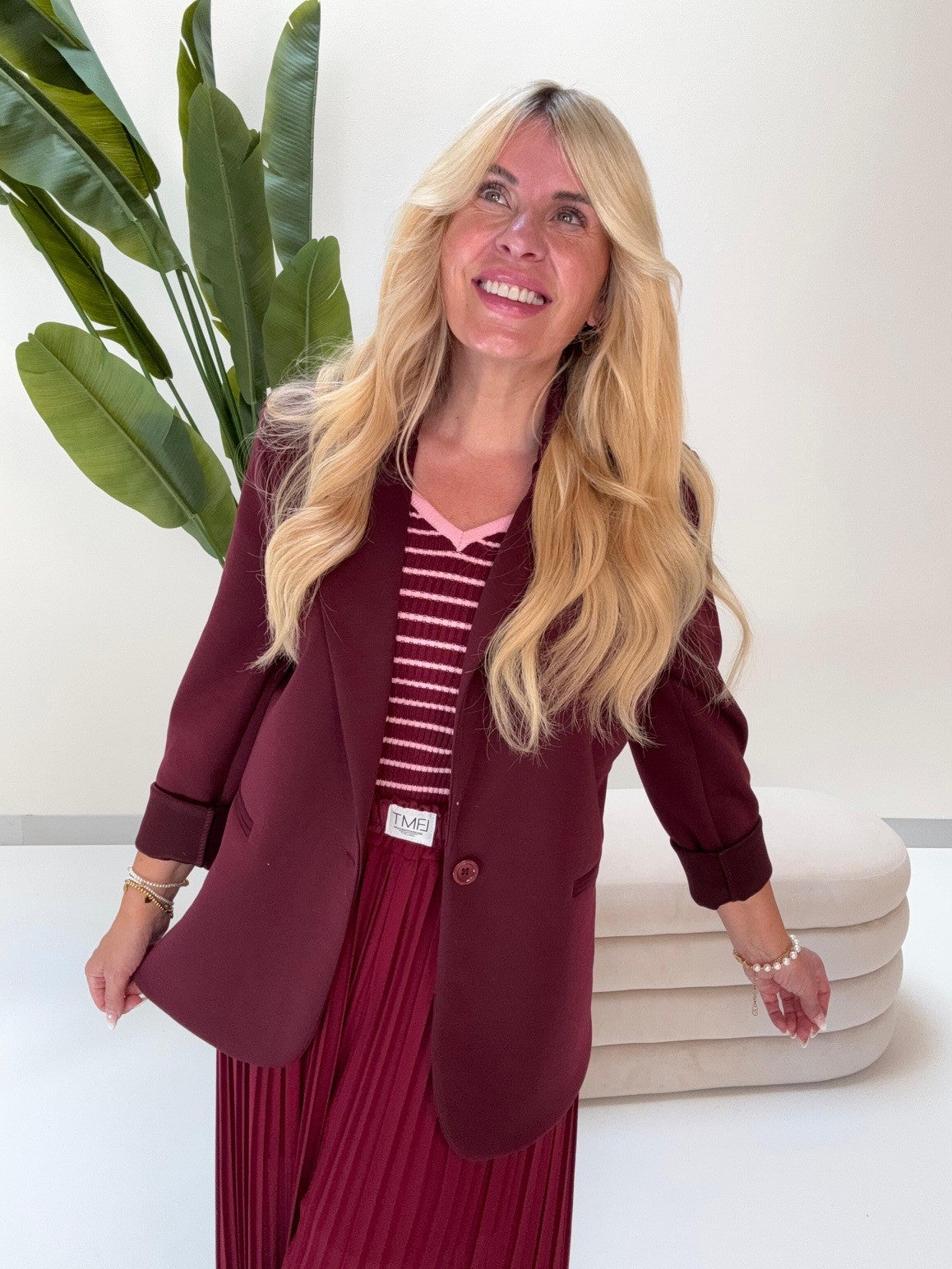 Strick Ripp Top burgundy/rosa