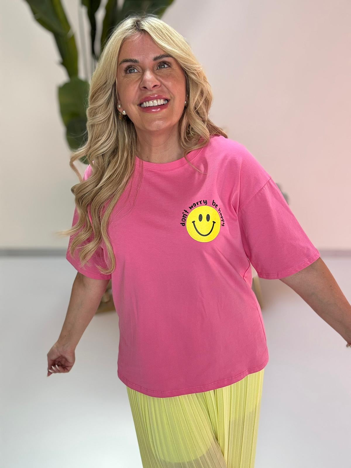 Statement Shirt DONT WORRY BE HAPPY pink mit Rückenprint