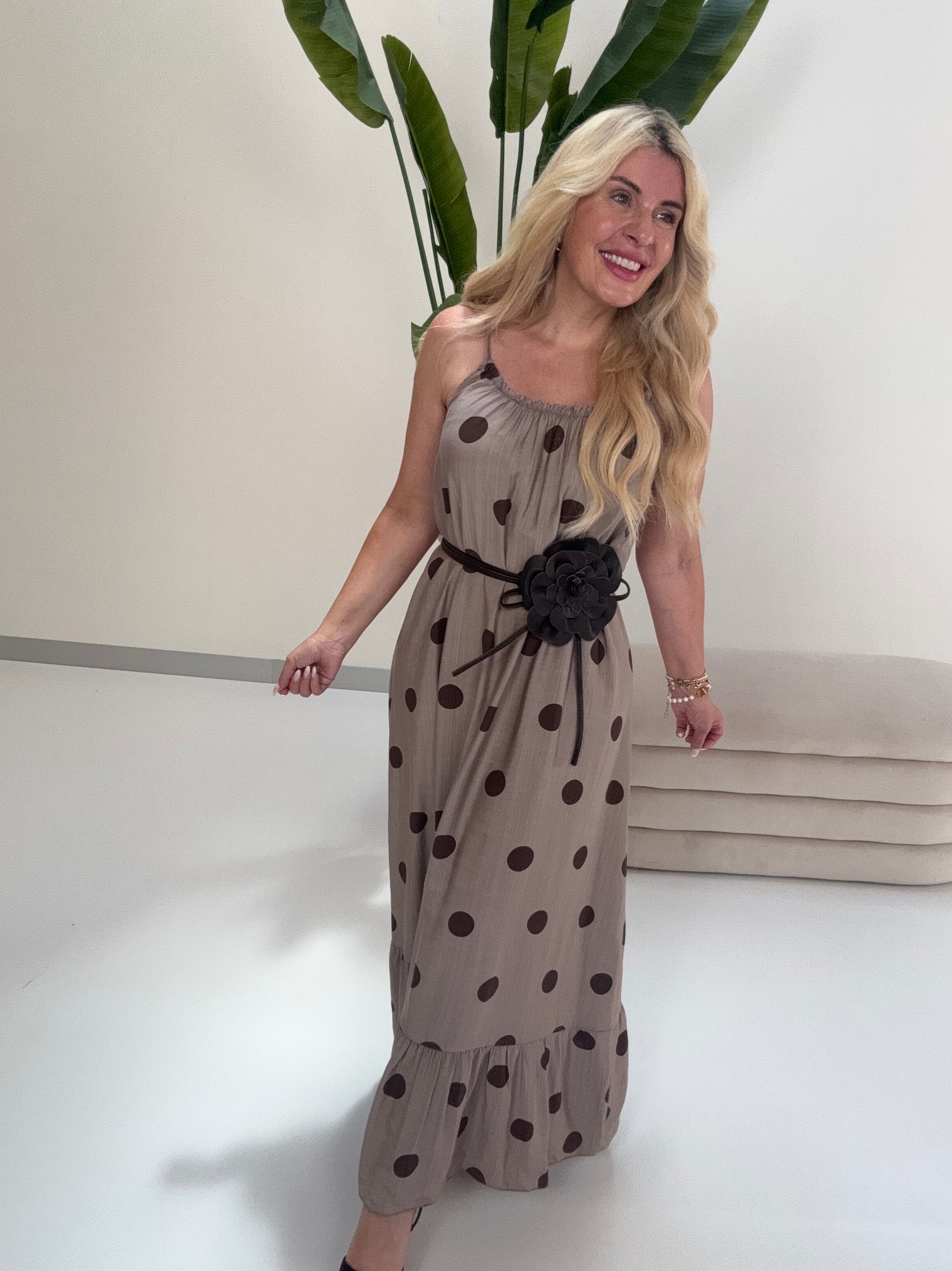 Luftiges Sommer Kleid BIG POLKA DOTS taupe/coffee