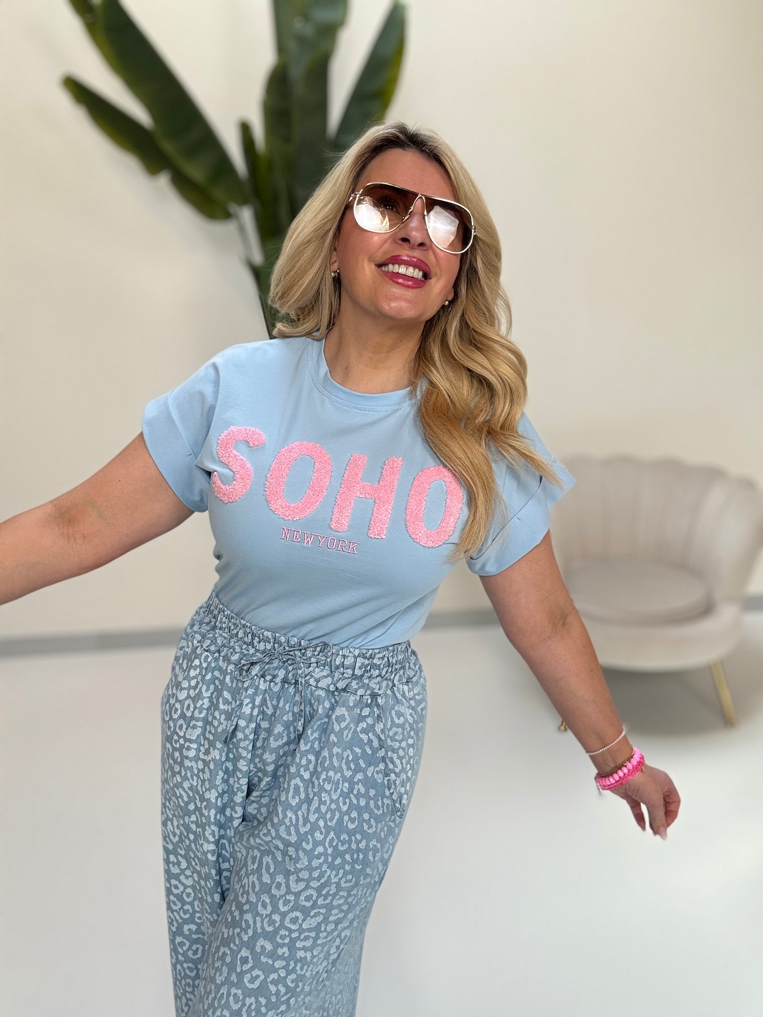 Statement Shirt blau SOHO rosa