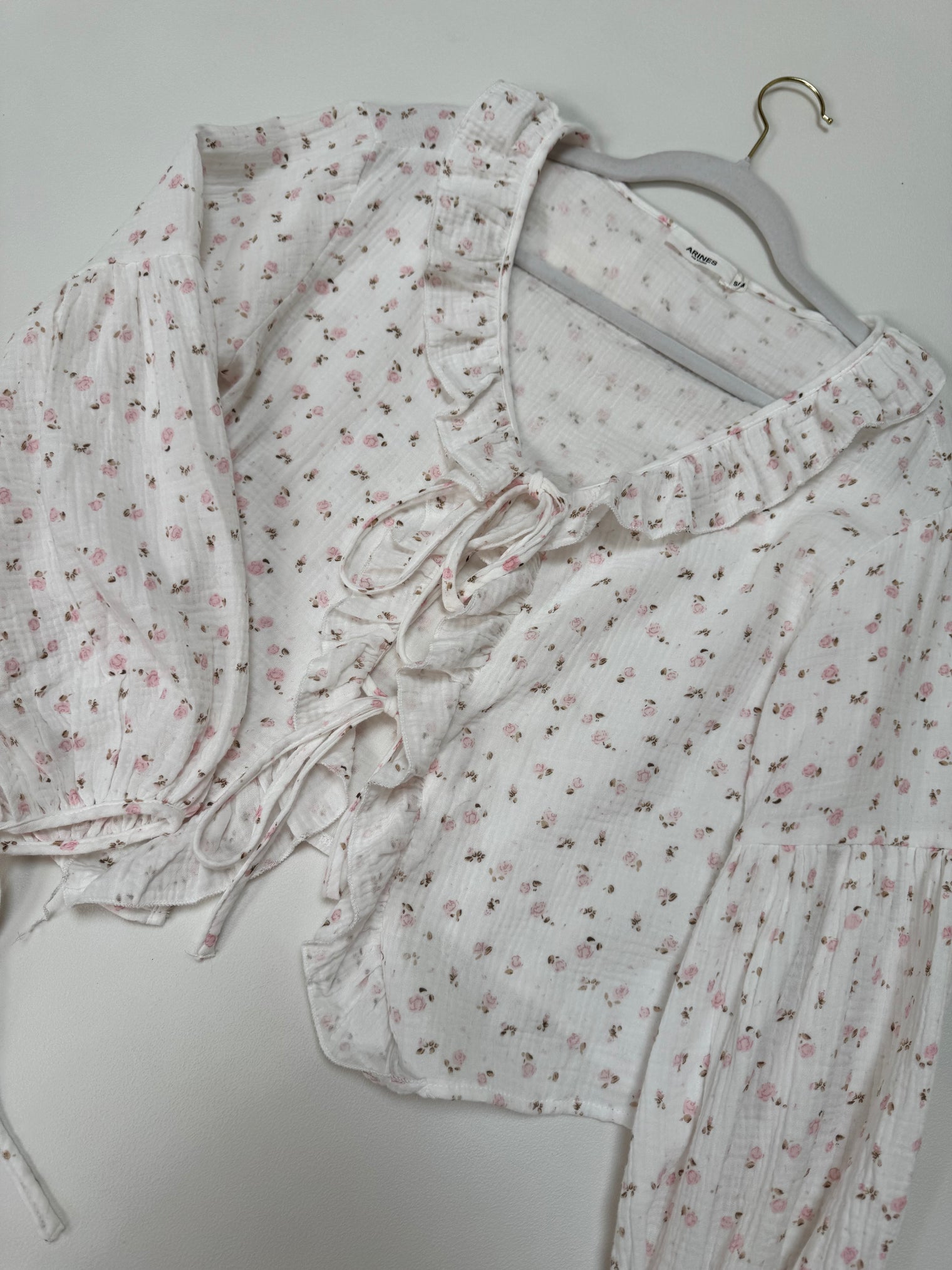 Musselin Bluse FLOWER KISS zum binden weiß/rosa