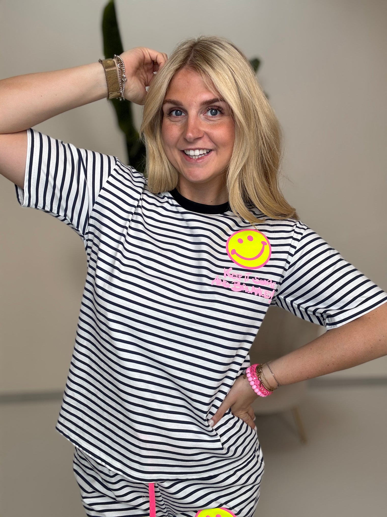 Gestreiftes Baumwoll Shirt KEEP IT SIMPLE weiß/dunkelblau