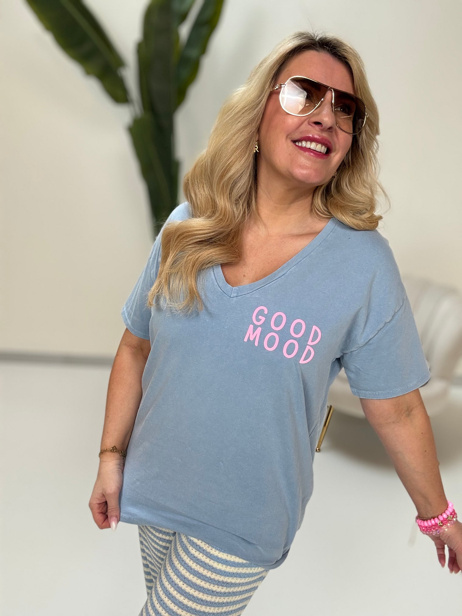 Statement Shirt GOOD MOOD hellblau