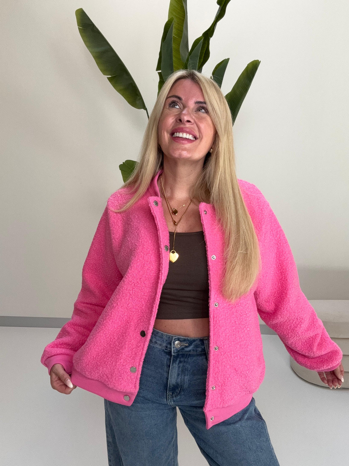 Bomber Jacke FLUFFY PINK mit Druckknöpfen