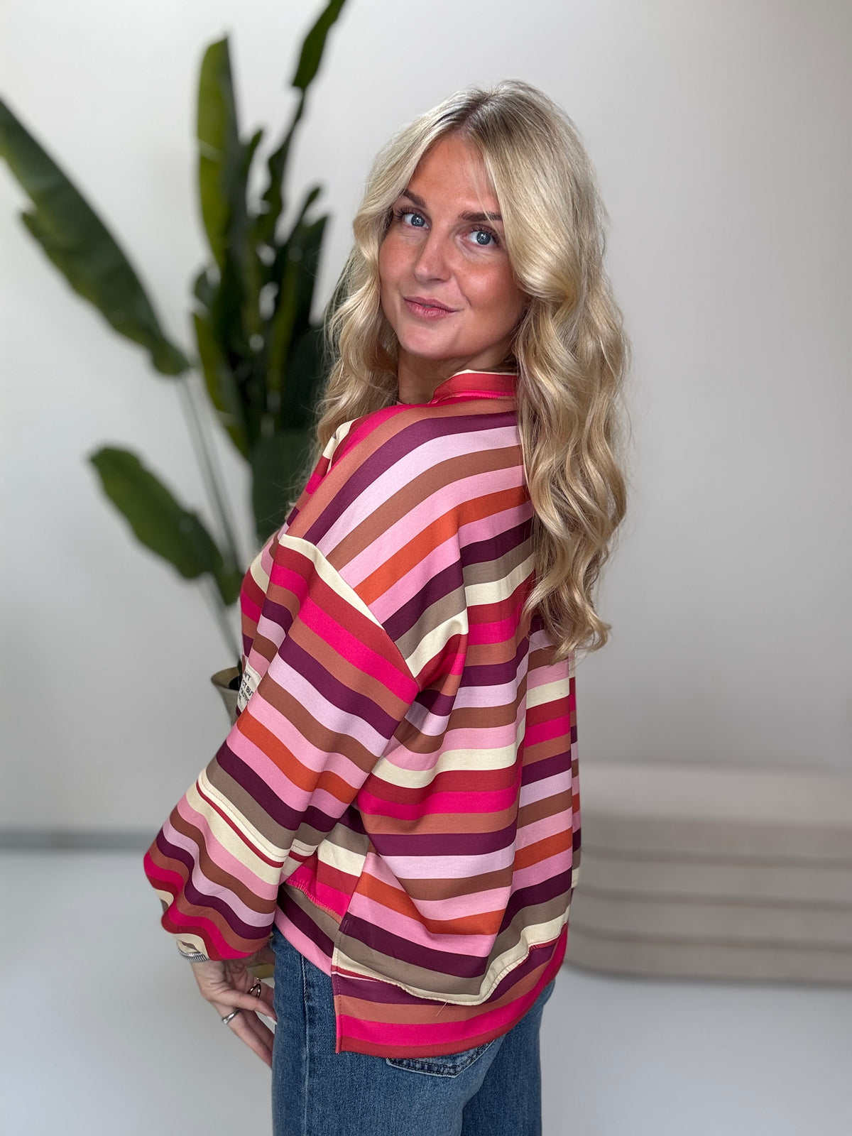 Butterstoff Sweater mit Patch am Ärmel SMALL STRIPES buttermilk/rosa/pink/taupe/braun/orange